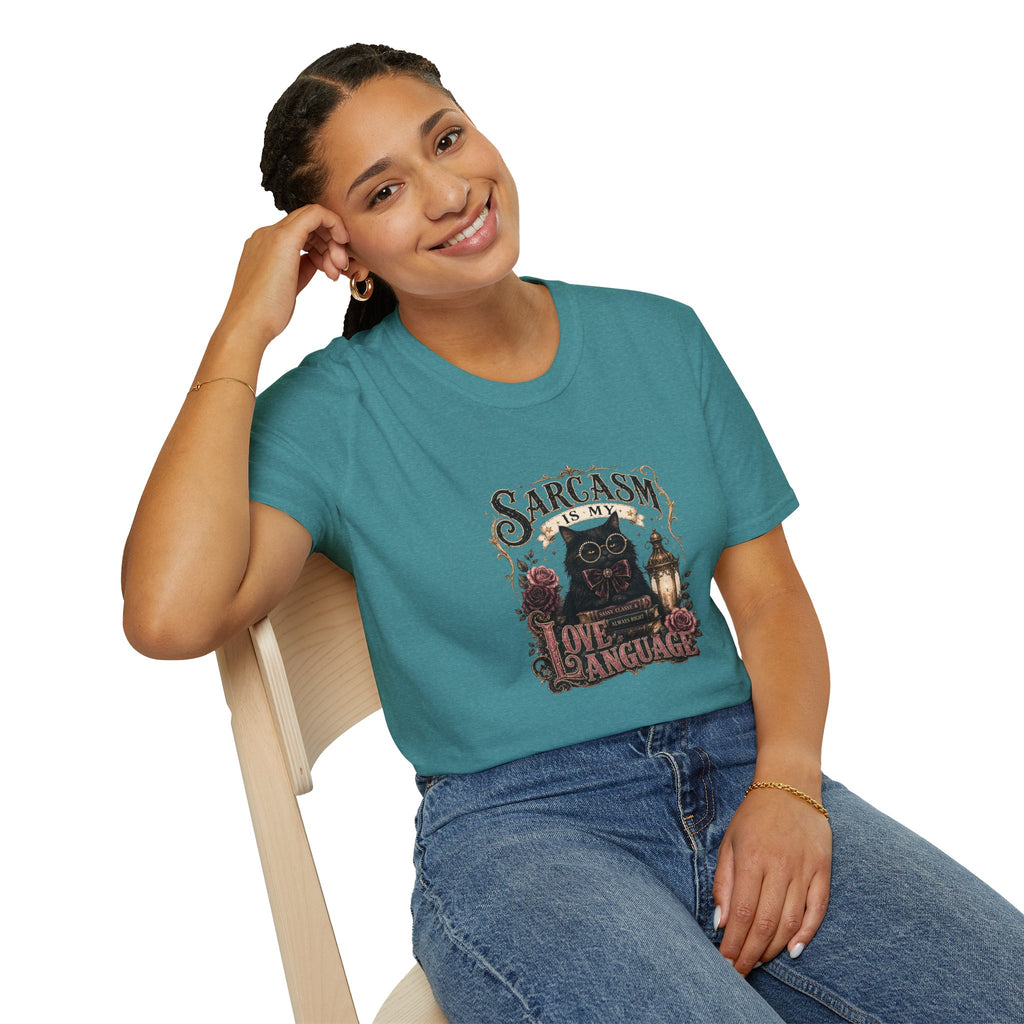 Sarcasm Is My Love Language Cat T-Shirt — Funny Gift for Her Vintage Graphic Tee