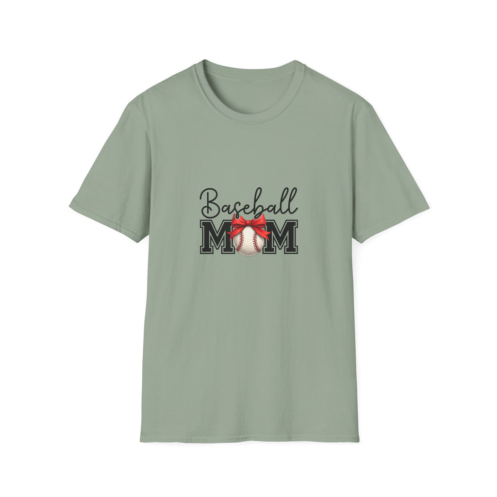 Baseball Mom T-Shirt — Cute Red Bow Gift for Sports Moms Game Day Graphic Tee
