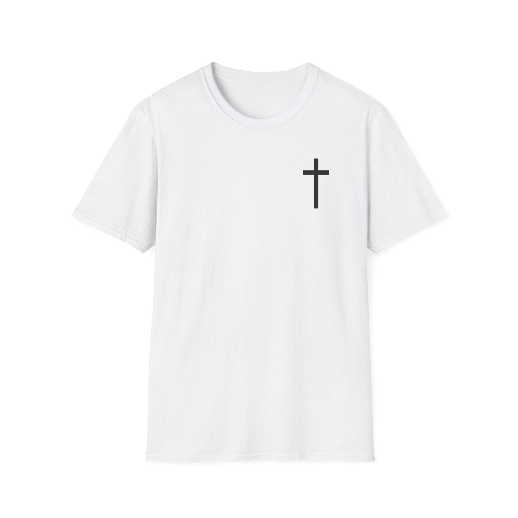 Man of Faith Rooted in Christ T-Shirt — Christian Gift for Him Flag & Cross Back Print Graphic Tee