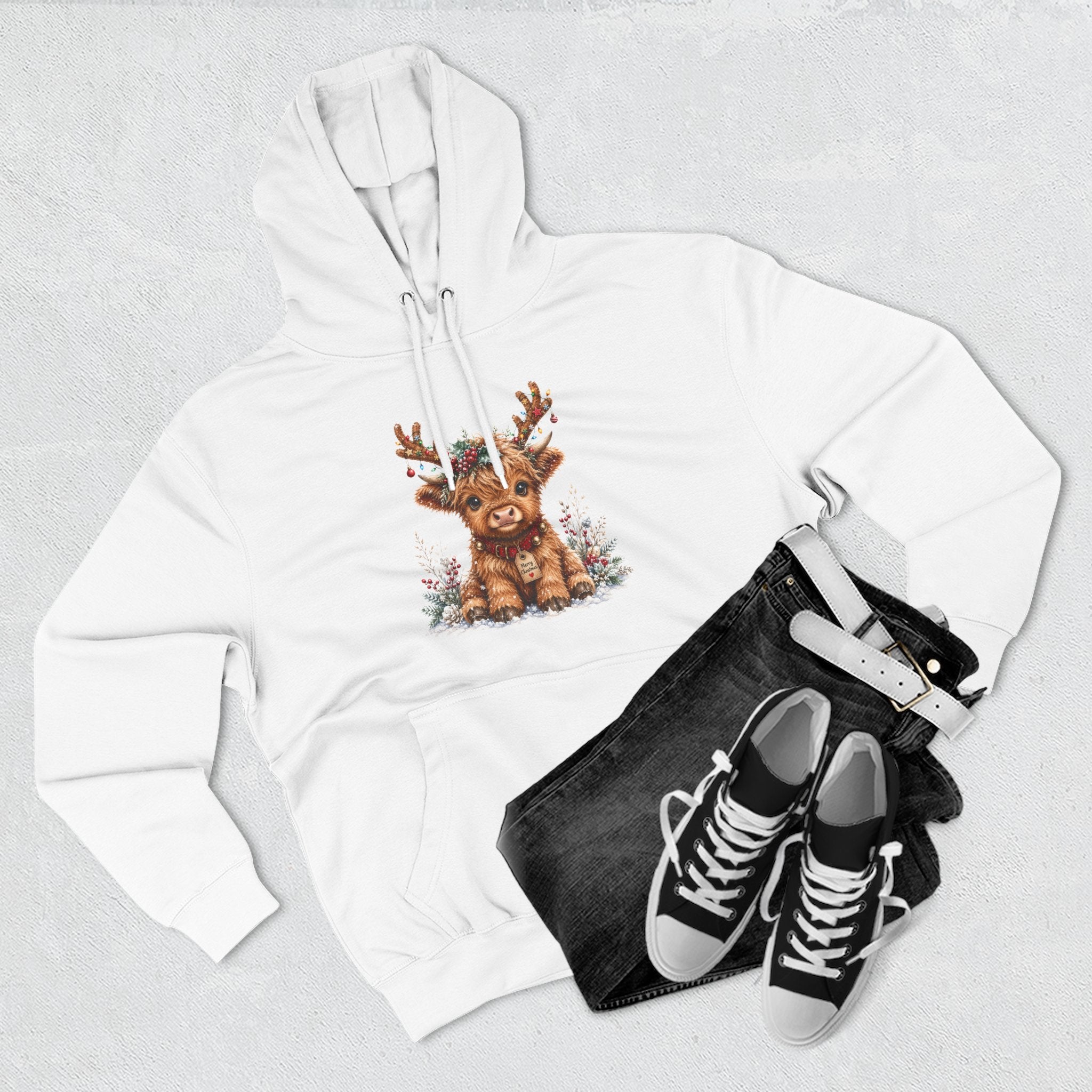 Cute Reindeer Fleece Hoodie - Christmas Woodland Holiday Sweatshirt