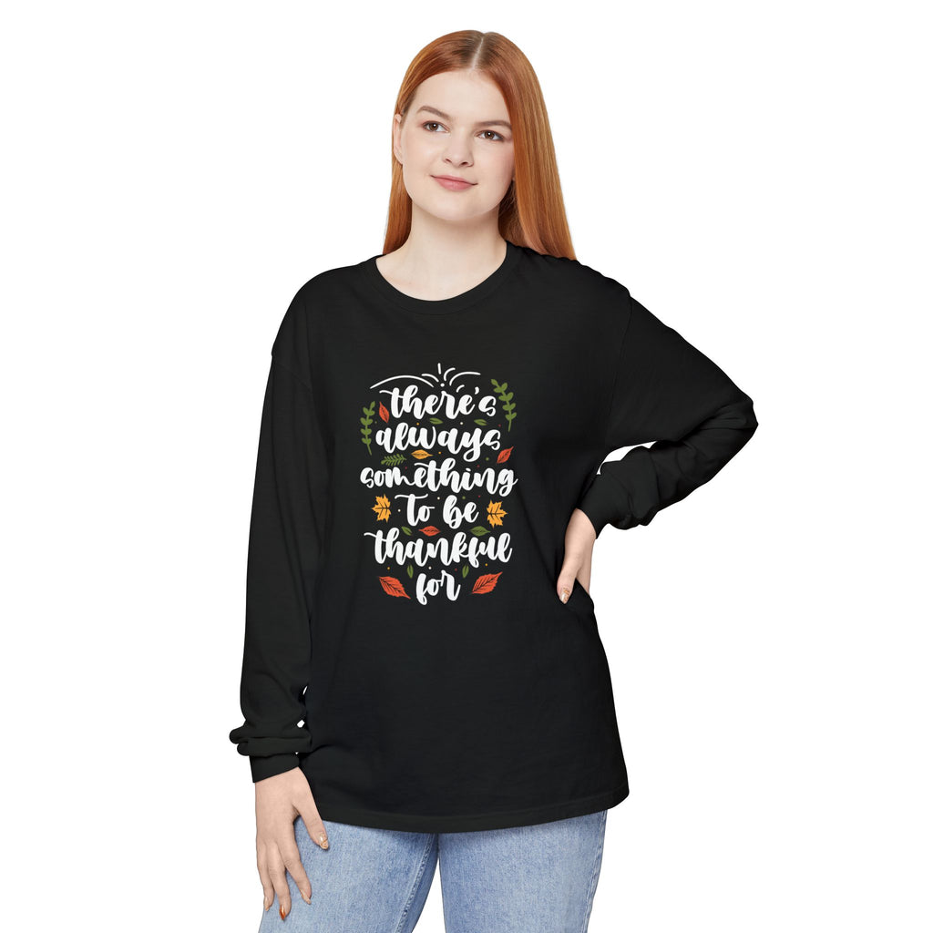 Thankful For Crewneck Long Sleeve Tee — Fall Thanksgiving Gratitude Shirt