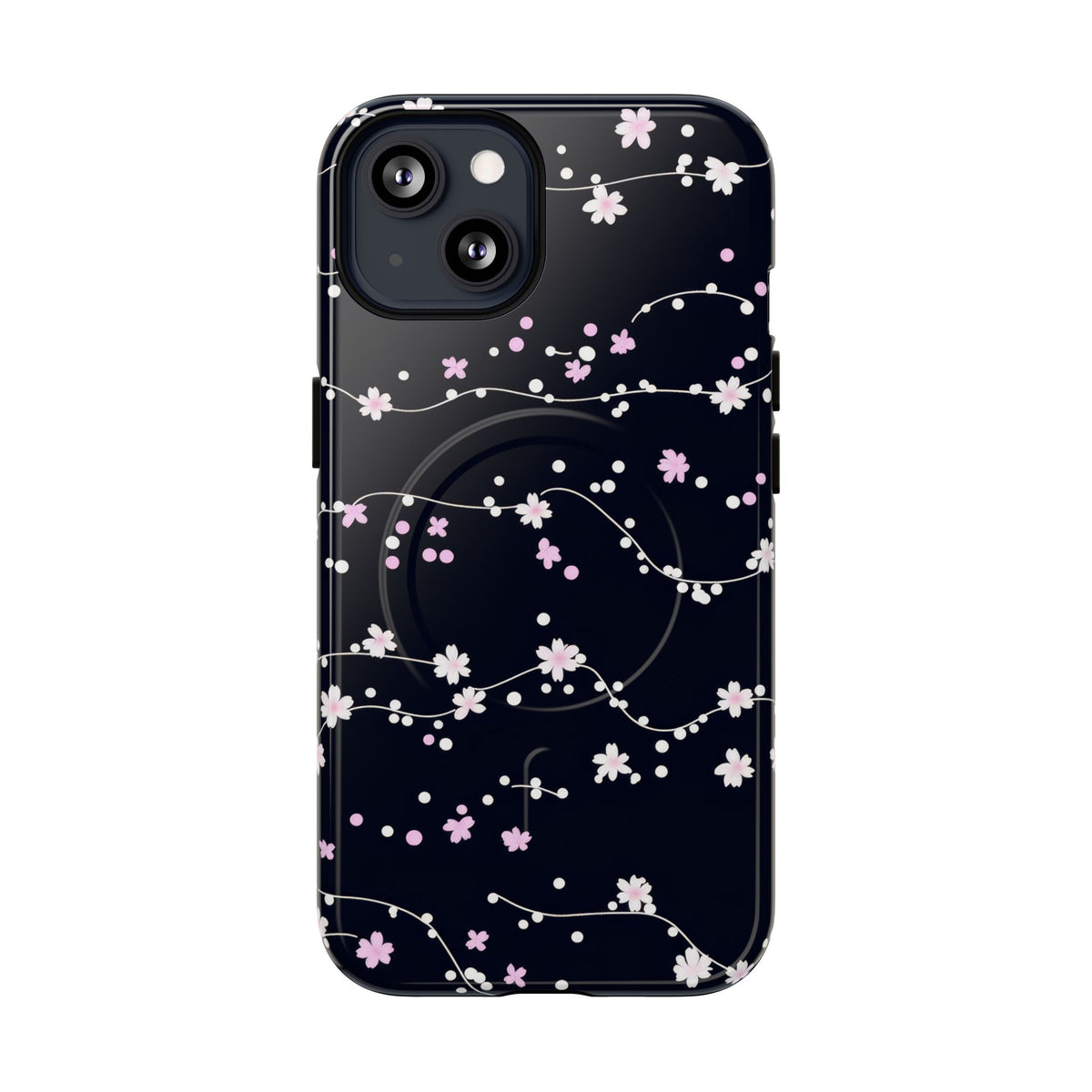 Magnetic Phone Case — Black Sakura Cherry Blossom Tough Cover