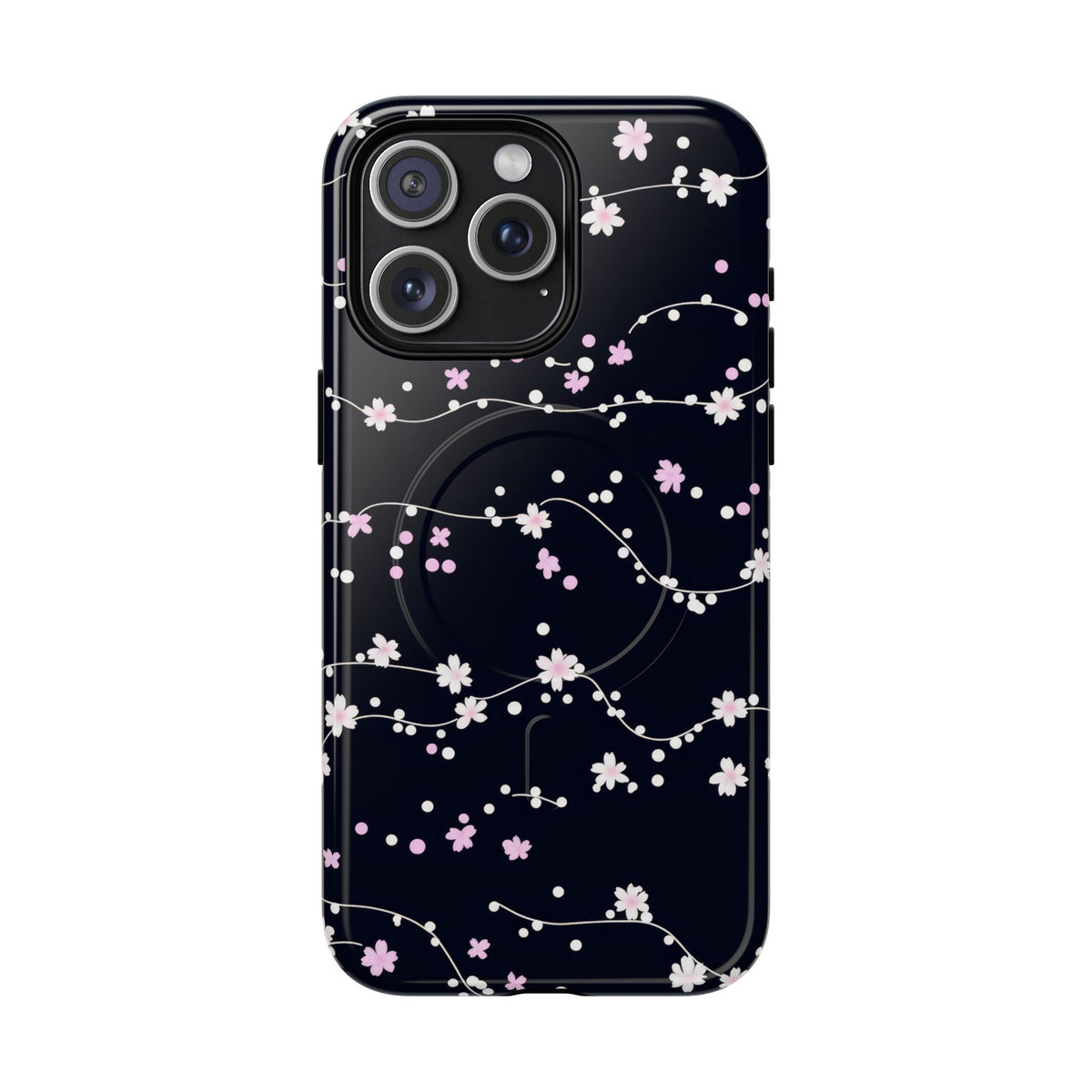 Magnetic Phone Case — Black Sakura Cherry Blossom Tough Cover