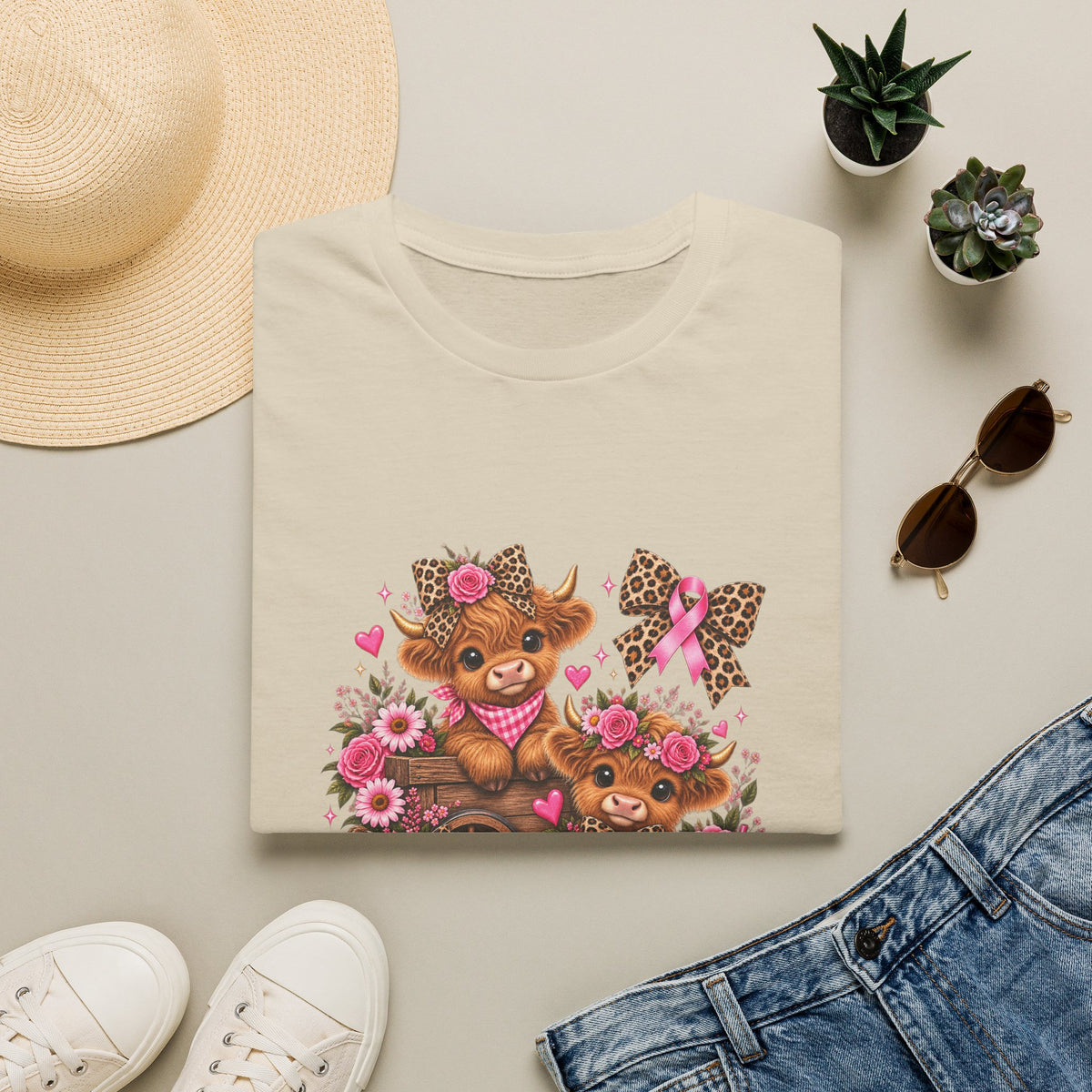 Breast Cancer Awareness Highland Cow T-Shirt