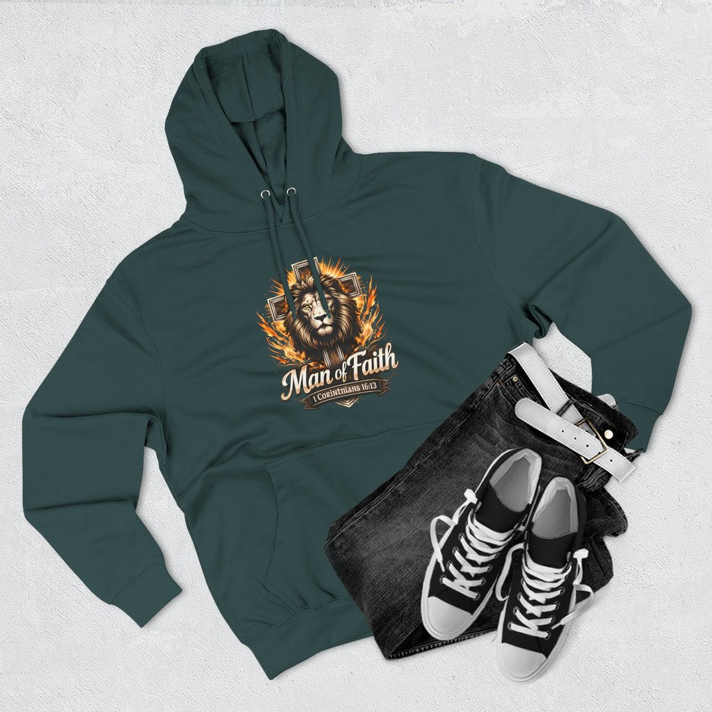 Man of Faith Lion Crest Graphic Fleece Pullover Hoodie