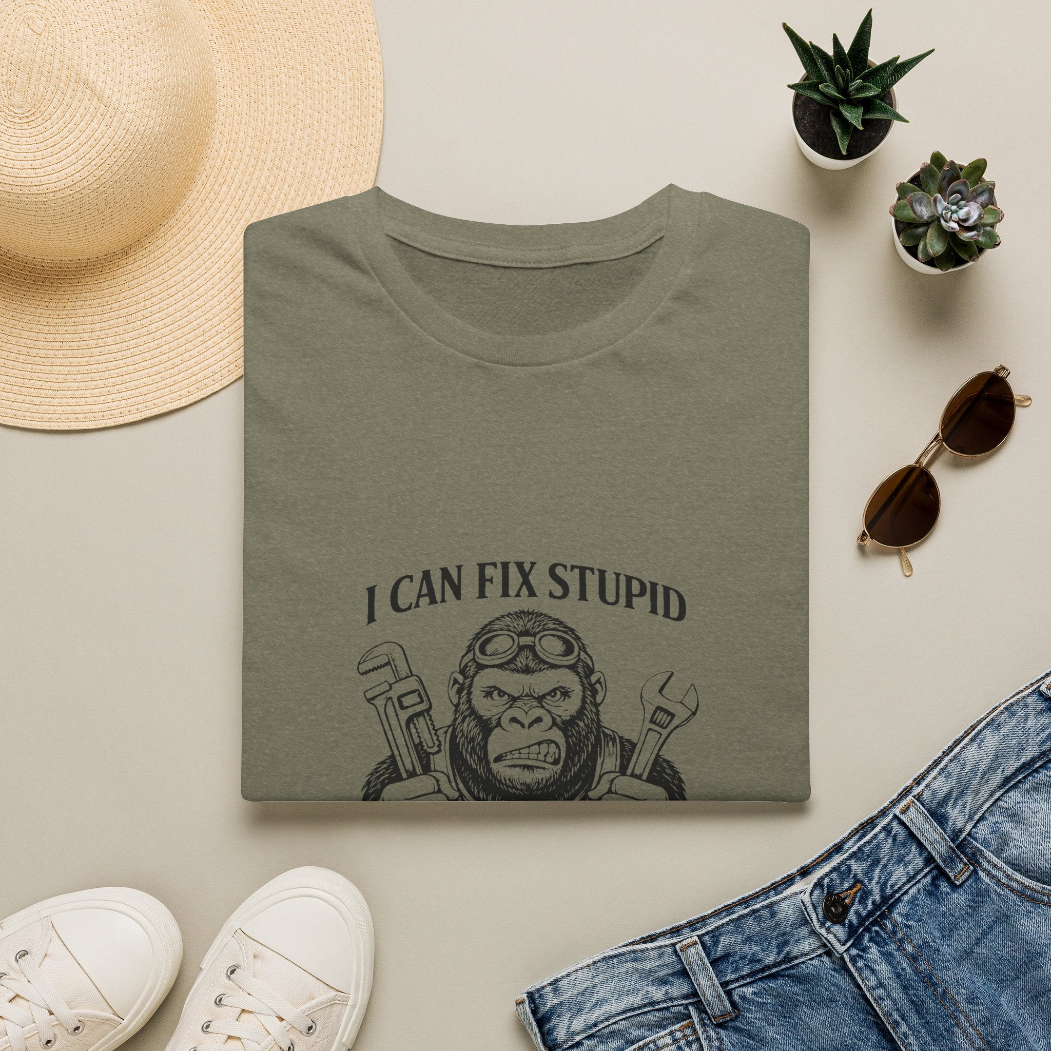 I Can Fix Stupid T-Shirt — Funny Mechanic Gift for Him Monkey Graphic Tee