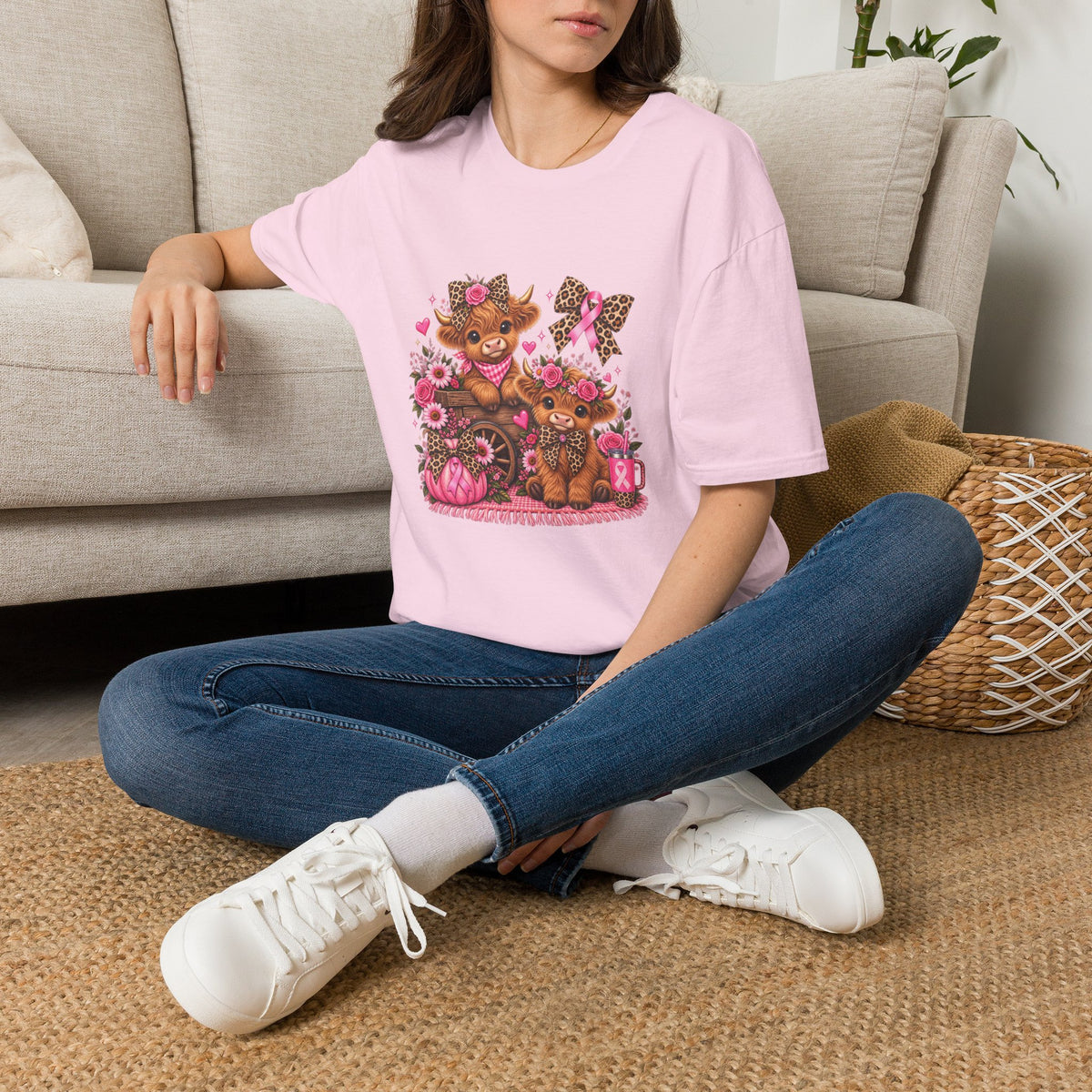 Breast Cancer Awareness Highland Cow T-Shirt