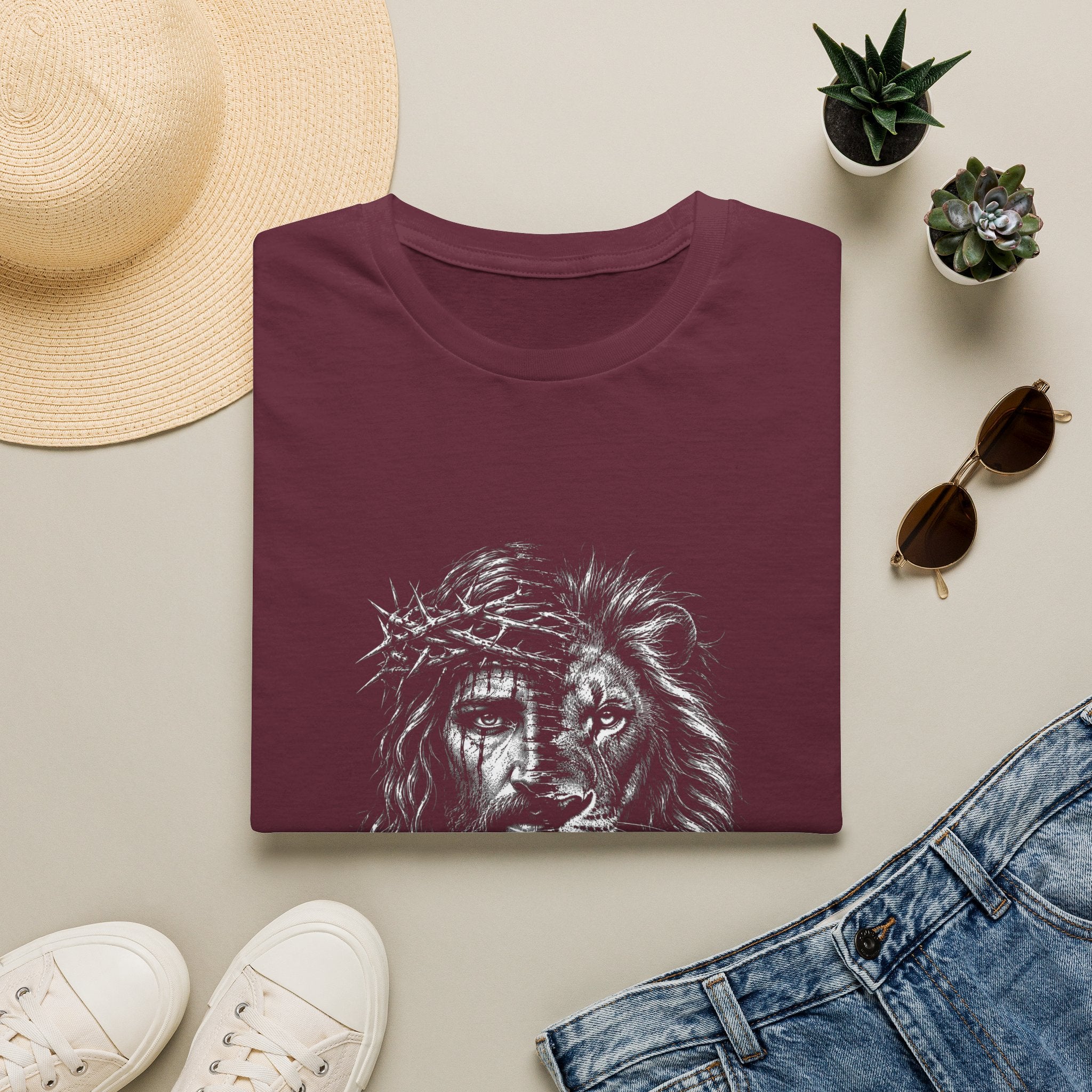 Lion of Judah T-Shirt — Crown of Thorns Half-Face Lion Christian Graphic Tee