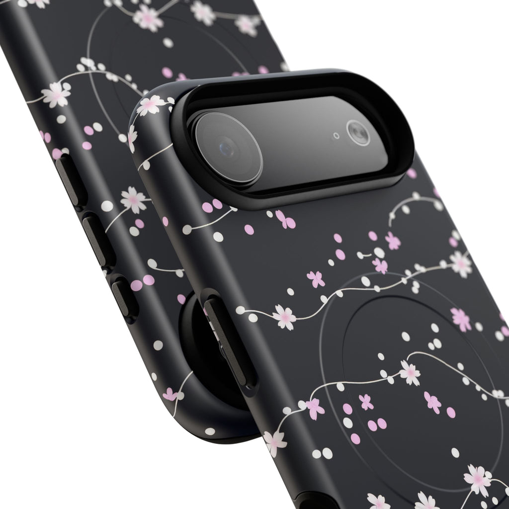Magnetic Phone Case — Black Sakura Cherry Blossom Tough Cover