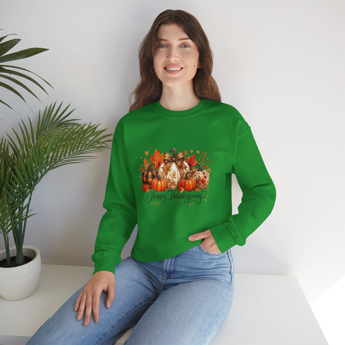 Thanksgiving Pumpkin Crewneck Sweatshirt — Happy Thanksgiving Harvest Design