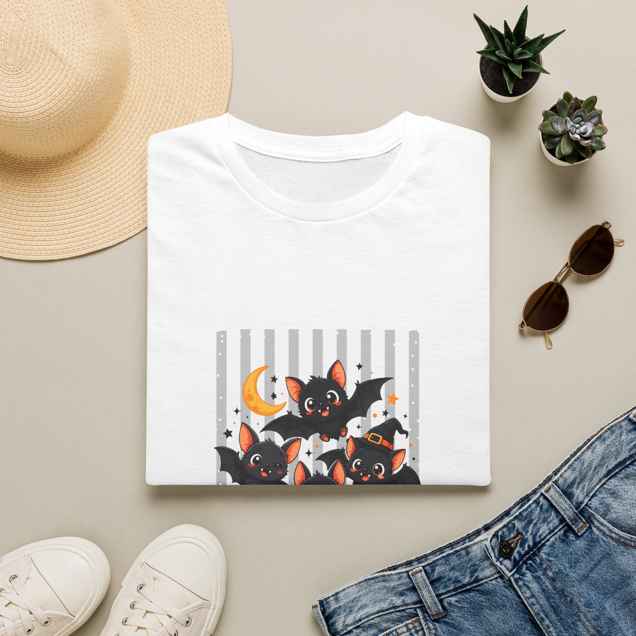Halloween Bats Pumpkin Moon T-Shirt — Cute Spooky Gift for Women Graphic Tee