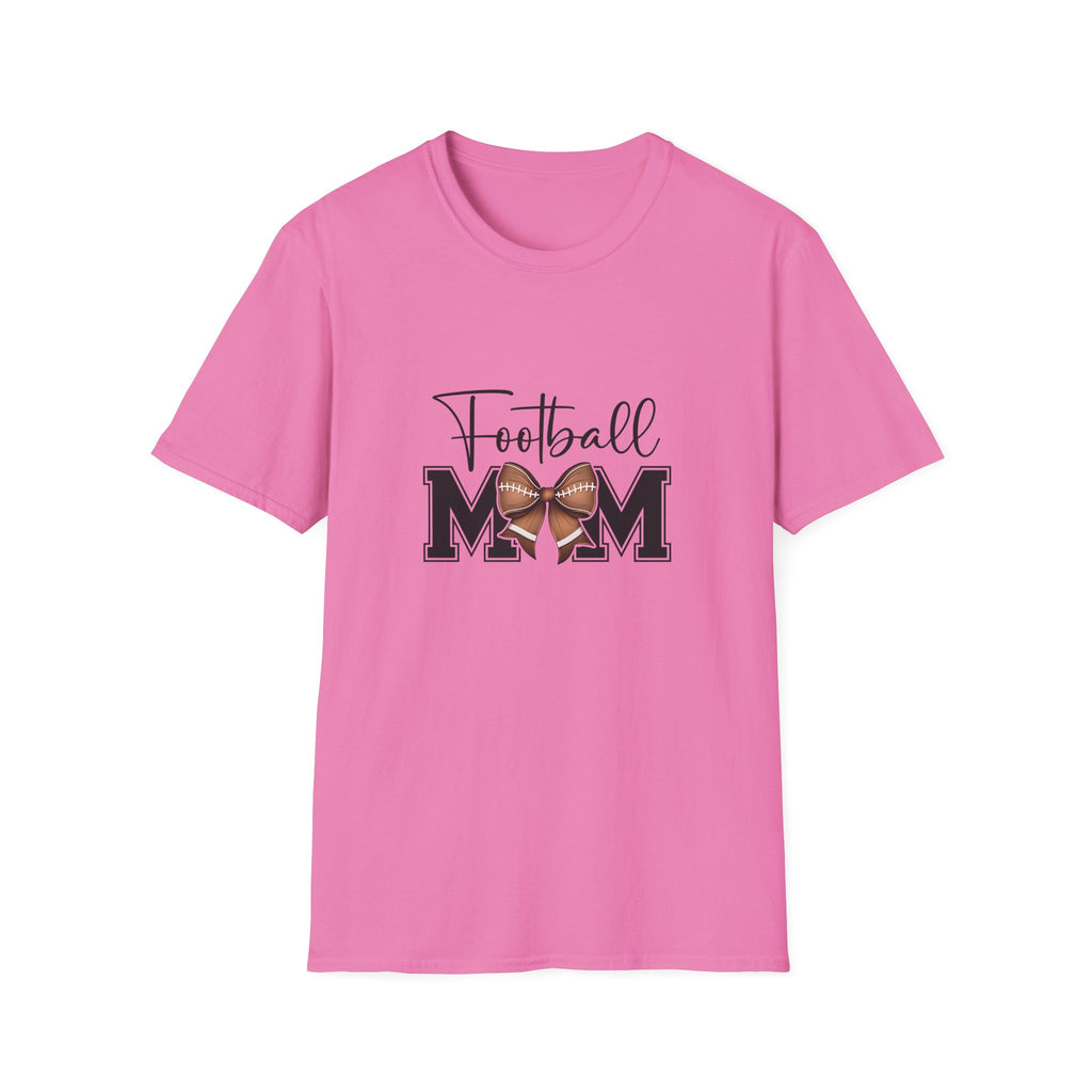 Football Mom Script T-Shirt — Cute Bow Gift for Proud Moms Game Day Graphic Tee