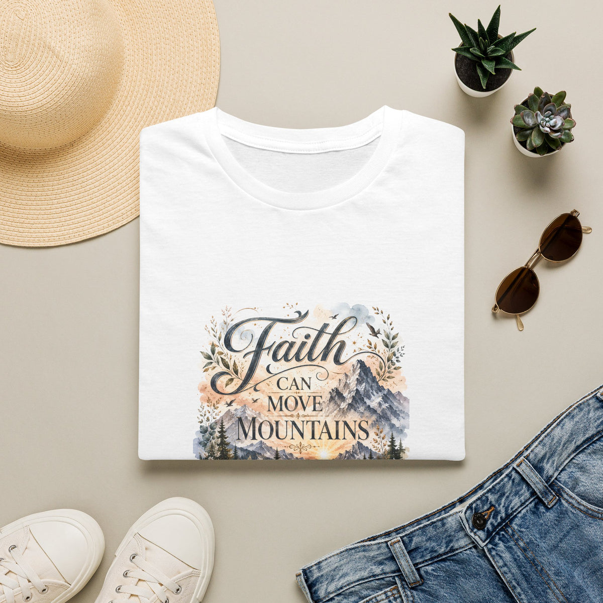Faith Can Move Mountains T-Shirt Inspirational Christian Mountain Graphic Tee