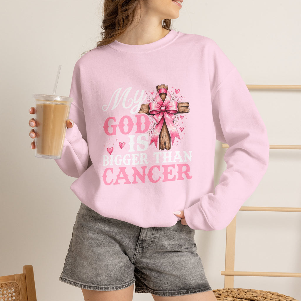 My God Is Bigger Than Cancer Breast Cancer Awareness Crewneck Sweatshirt