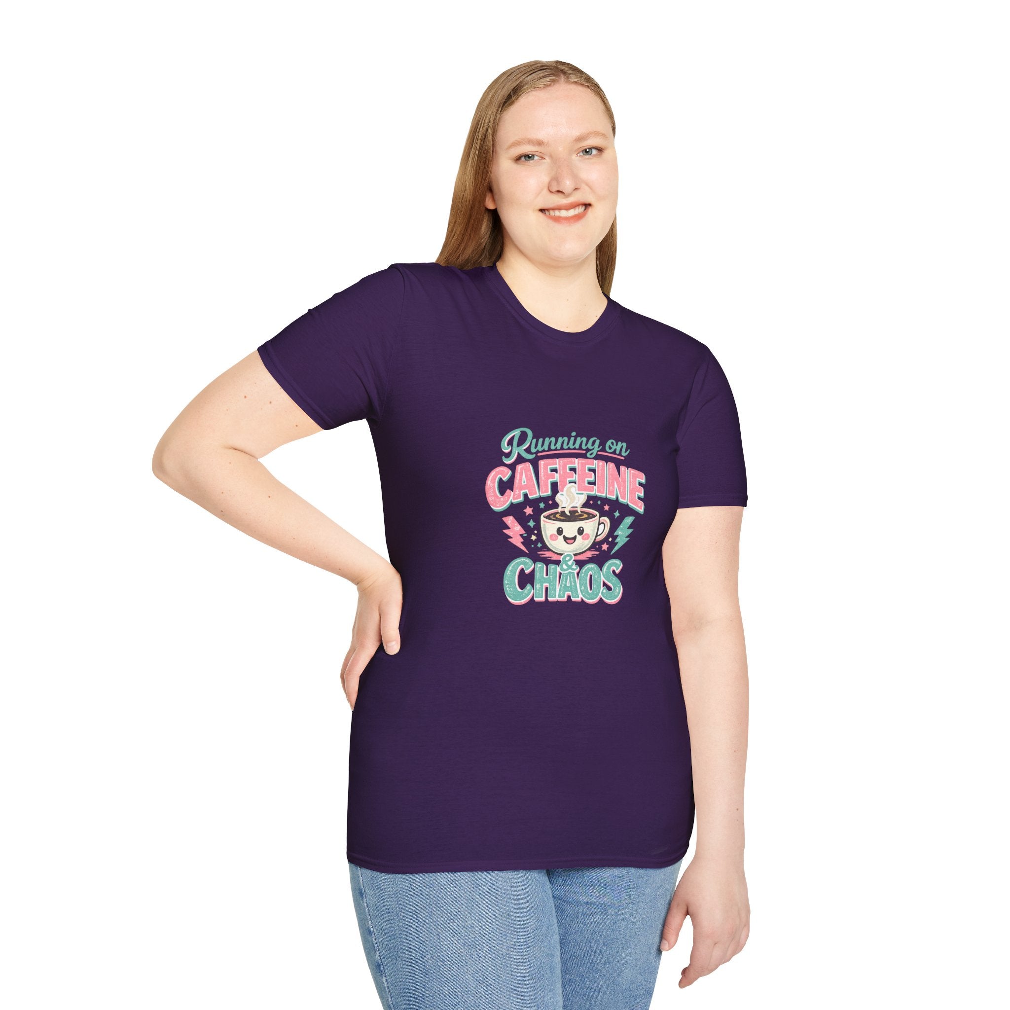 Running on Caffeine & Chaos T-Shirt — Funny Gift for Coffee Loving Moms Graphic Tee