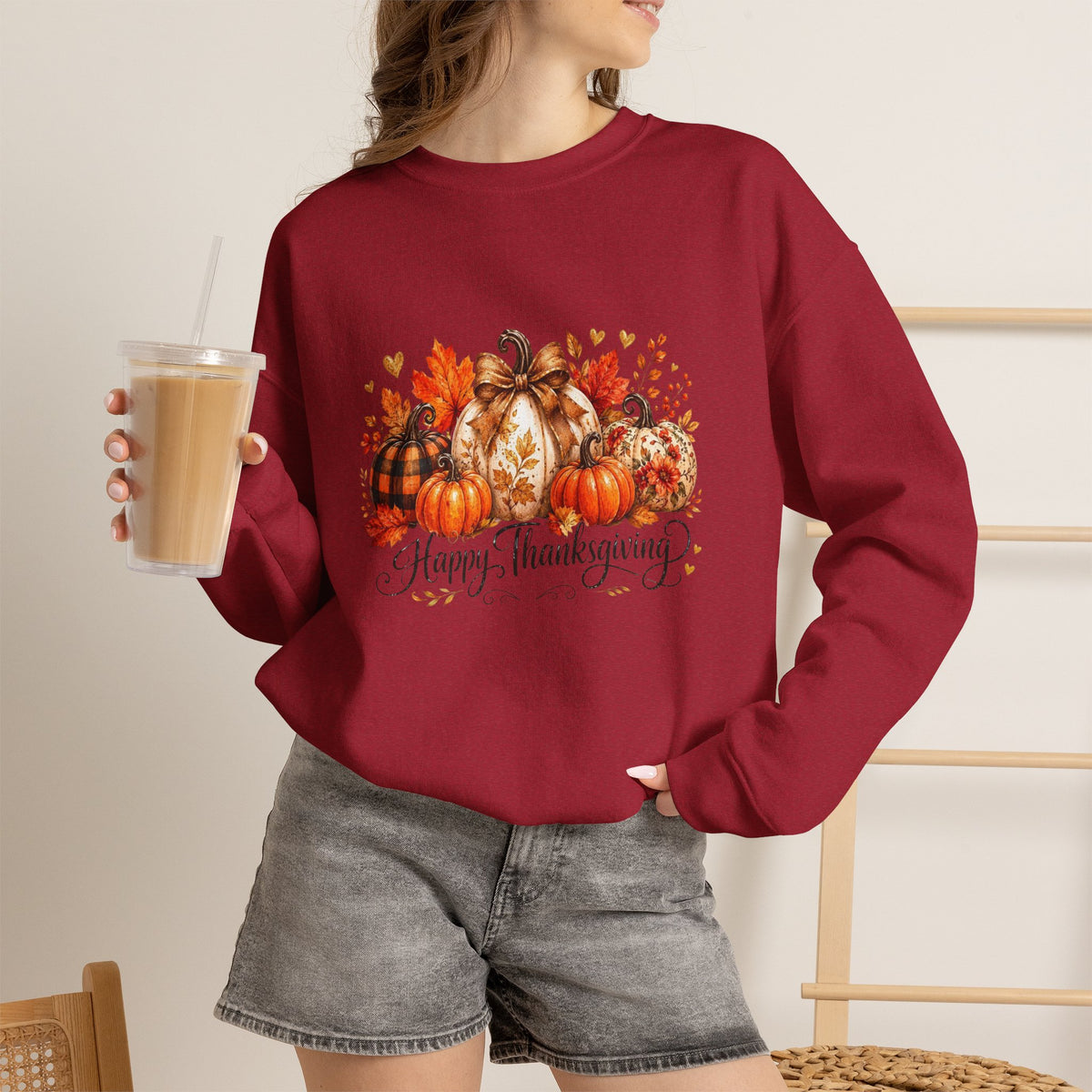 Thanksgiving Pumpkin Crewneck Sweatshirt — Happy Thanksgiving Harvest Design