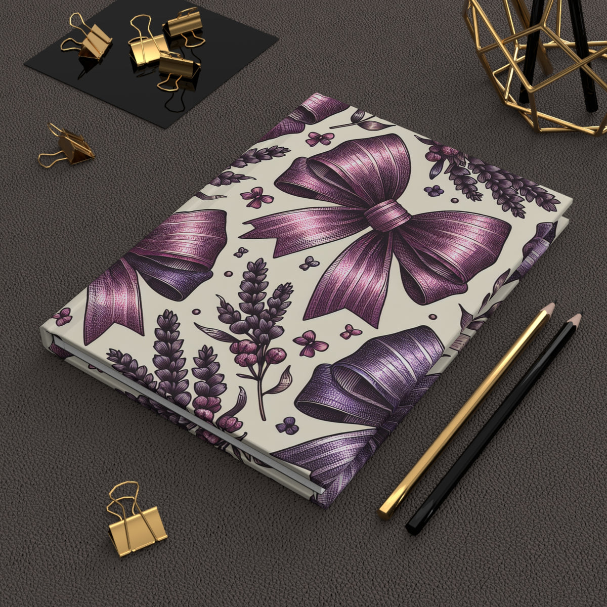 Lavender Bow Hardcover Journal — Floral Ribbon Notebook for Gifts & Journaling