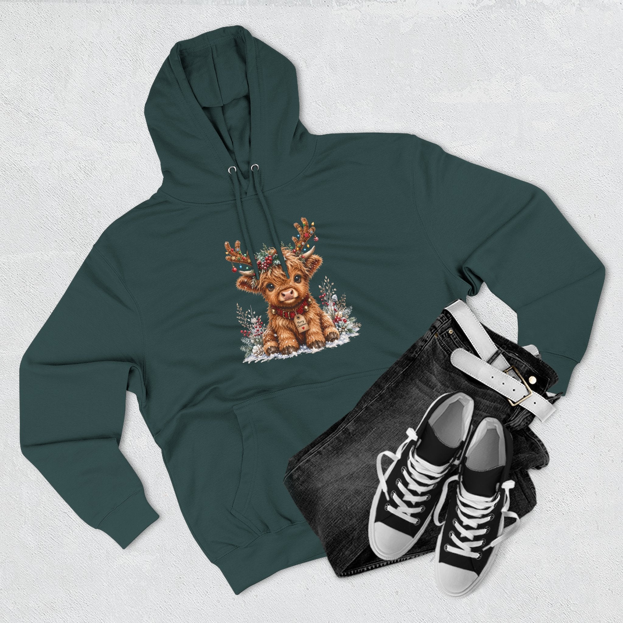 Cute Reindeer Fleece Hoodie - Christmas Woodland Holiday Sweatshirt