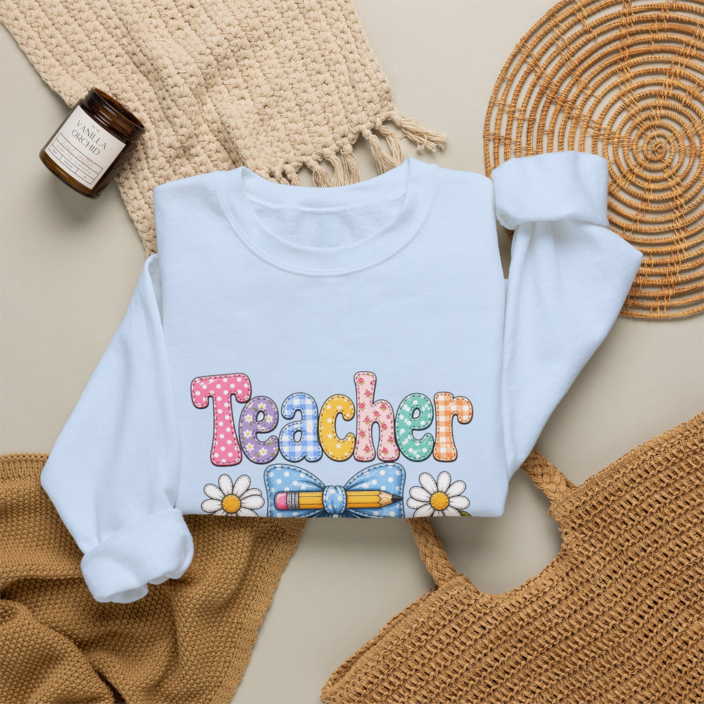 Teacher Floral Bow Sweatshirt — Cute Pastel Gift for Teachers Appreciation Crewneck