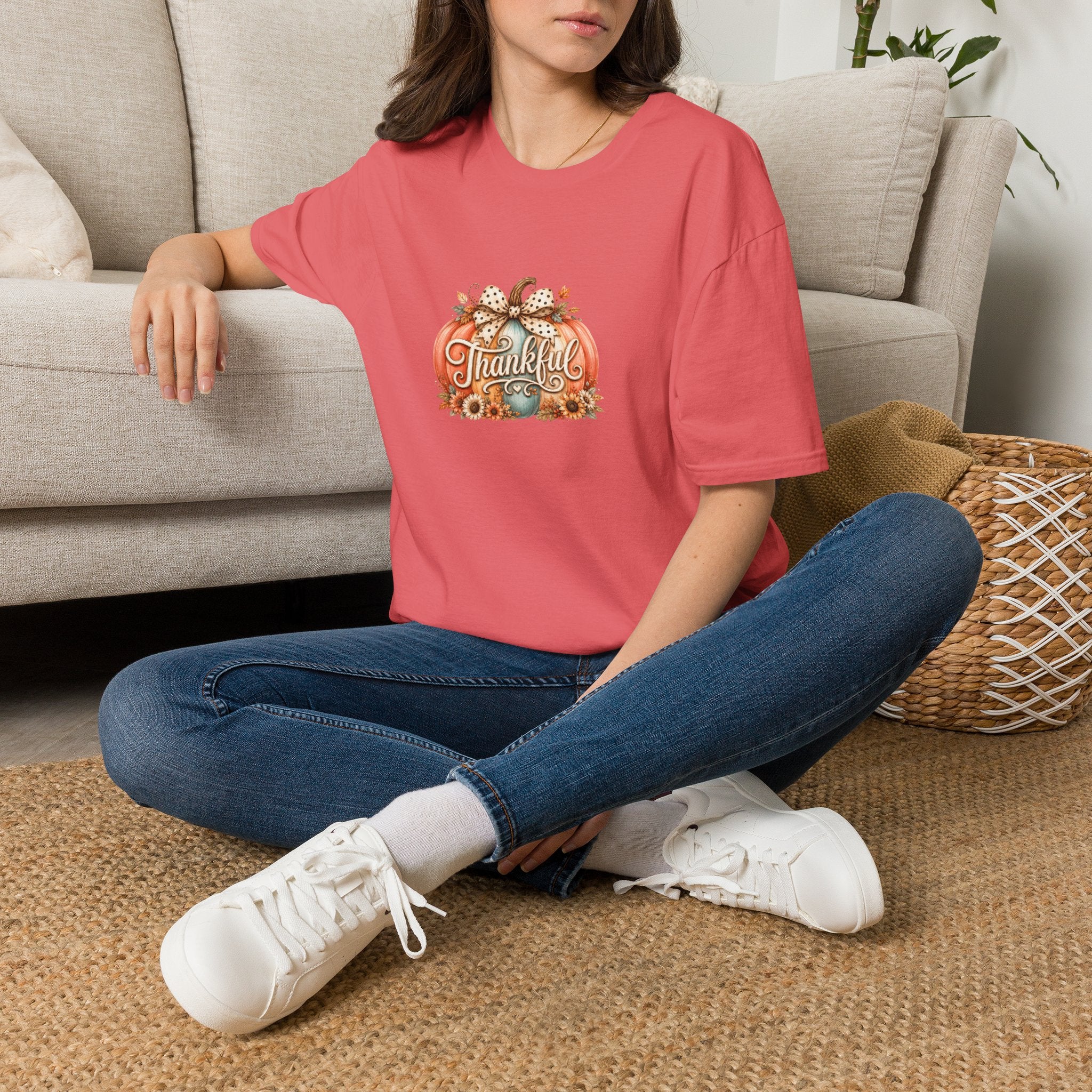 Thankful Pumpkin T-Shirt — Cute Fall Thanksgiving Gift for Women Graphic Tee