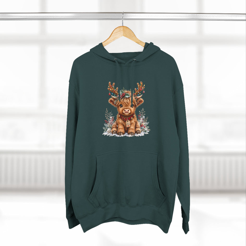 Cute Reindeer Fleece Hoodie - Christmas Woodland Holiday Sweatshirt