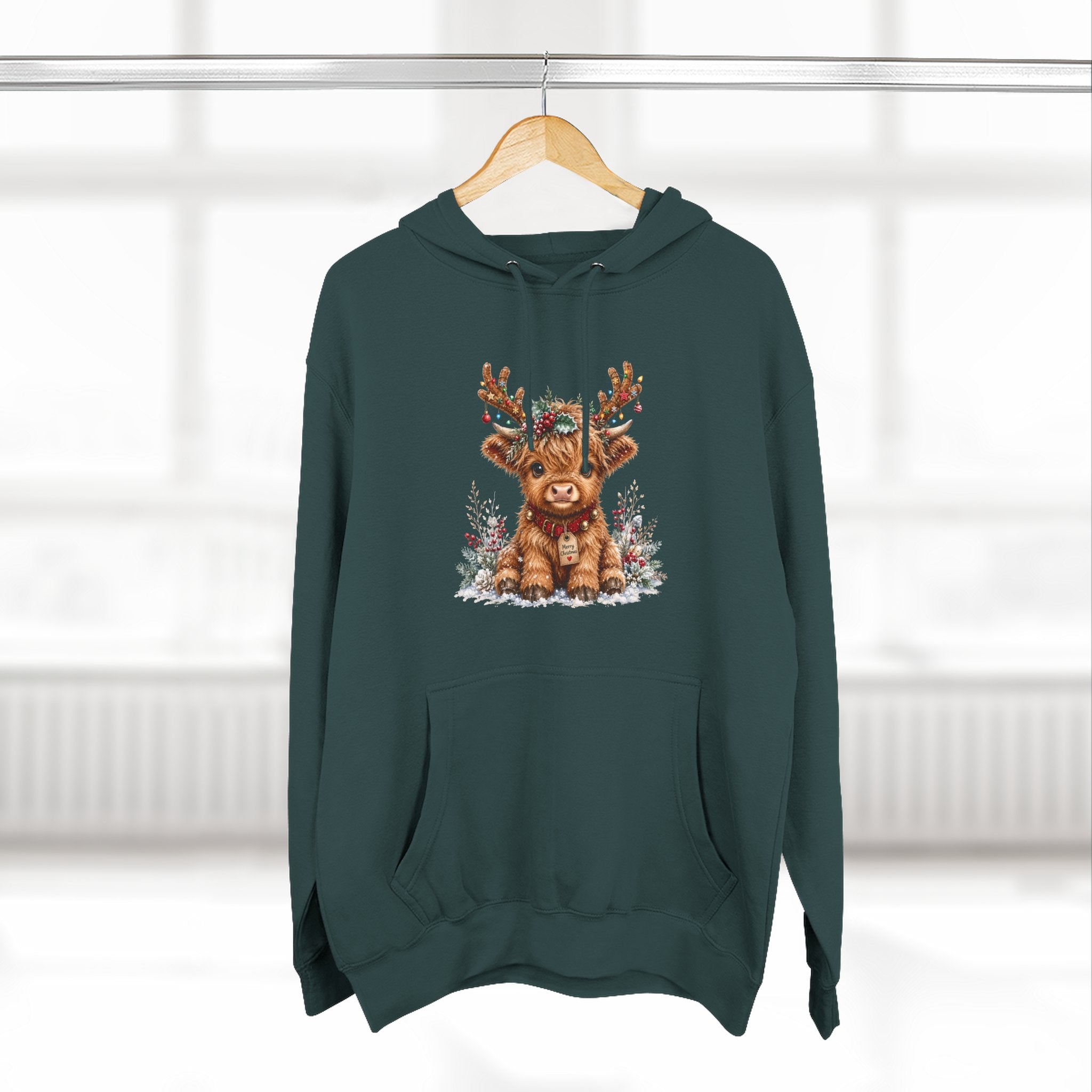 Cute Reindeer Fleece Hoodie - Christmas Woodland Holiday Sweatshirt