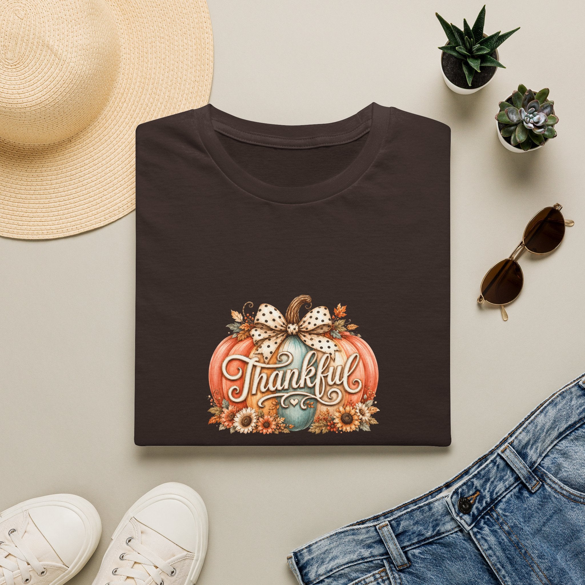 Thankful Pumpkin T-Shirt — Cute Fall Thanksgiving Gift for Women Graphic Tee