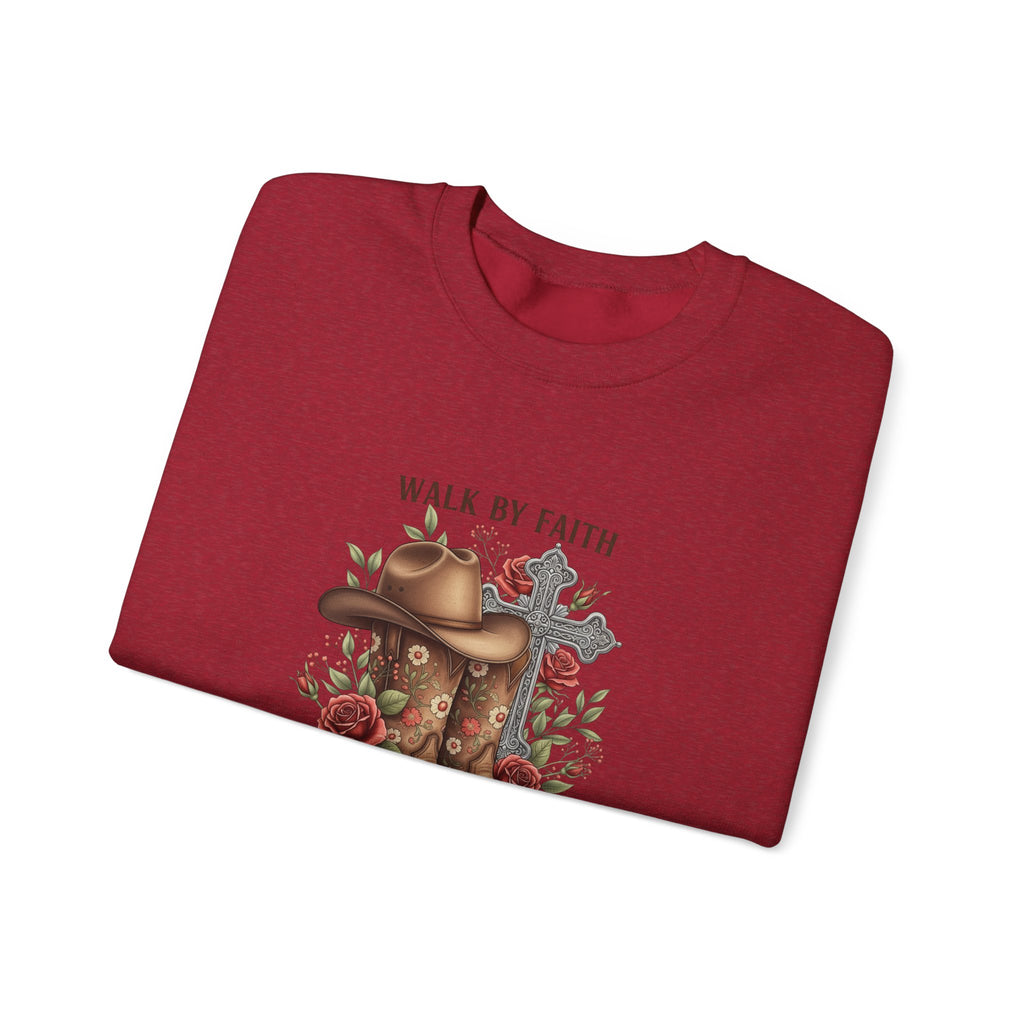 Faith Cowboy Boots Sweatshirt — "Walk by Faith, Even When You Cannot See" Christian Crewneck