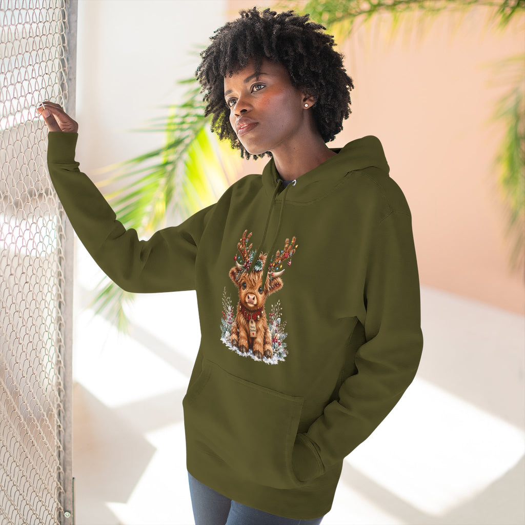 Cute Reindeer Fleece Hoodie - Christmas Woodland Holiday Sweatshirt