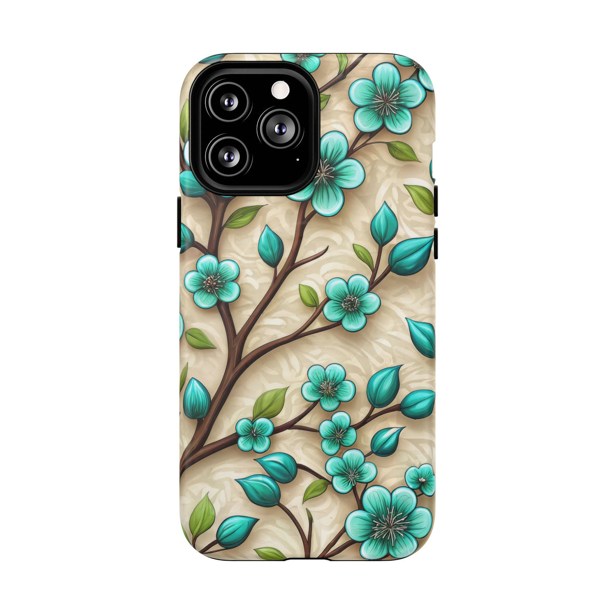 Floral Teal Blossom Tough Magnetic iPhone Case — MagSafe Protective Cover