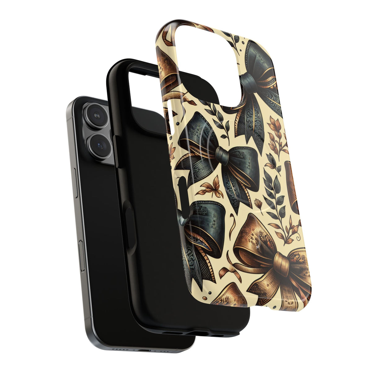 Bow Pattern Tough Magnetic Phone Case — Vintage Ribbon Floral Design