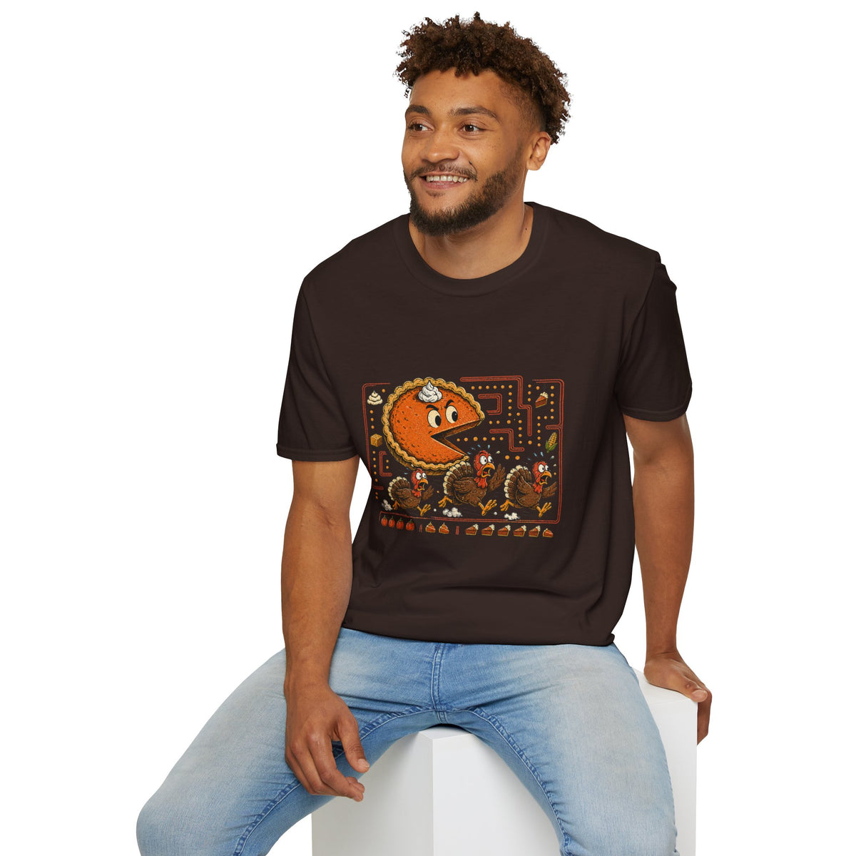 Retro Pie Monster T-Shirt — Funny Pac-Maze Dessert Gamer Tee