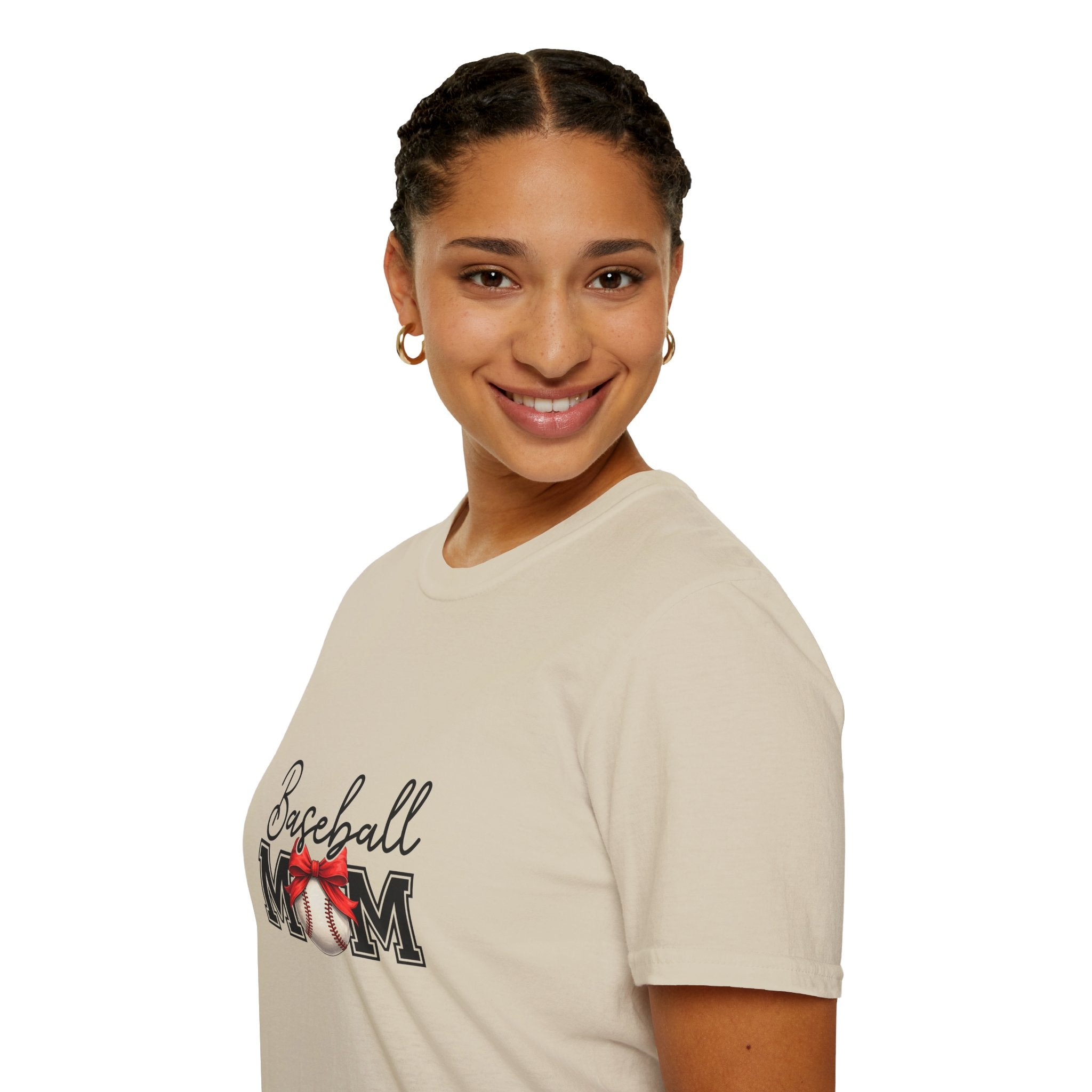 Baseball Mom T-Shirt — Cute Red Bow Gift for Sports Moms Game Day Graphic Tee
