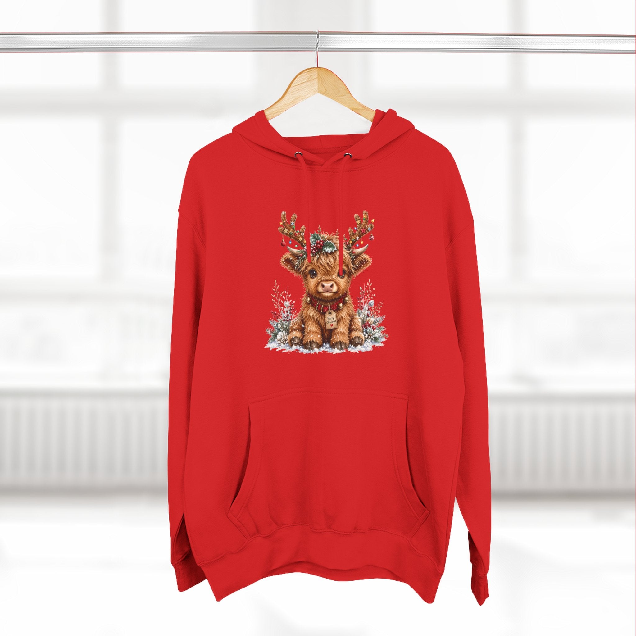Cute Reindeer Fleece Hoodie - Christmas Woodland Holiday Sweatshirt