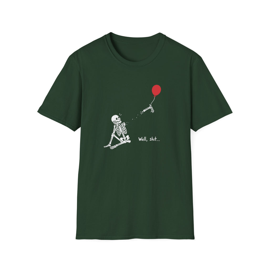 Funny Skeleton Balloon T-Shirt, Well Shit Graphic Tee