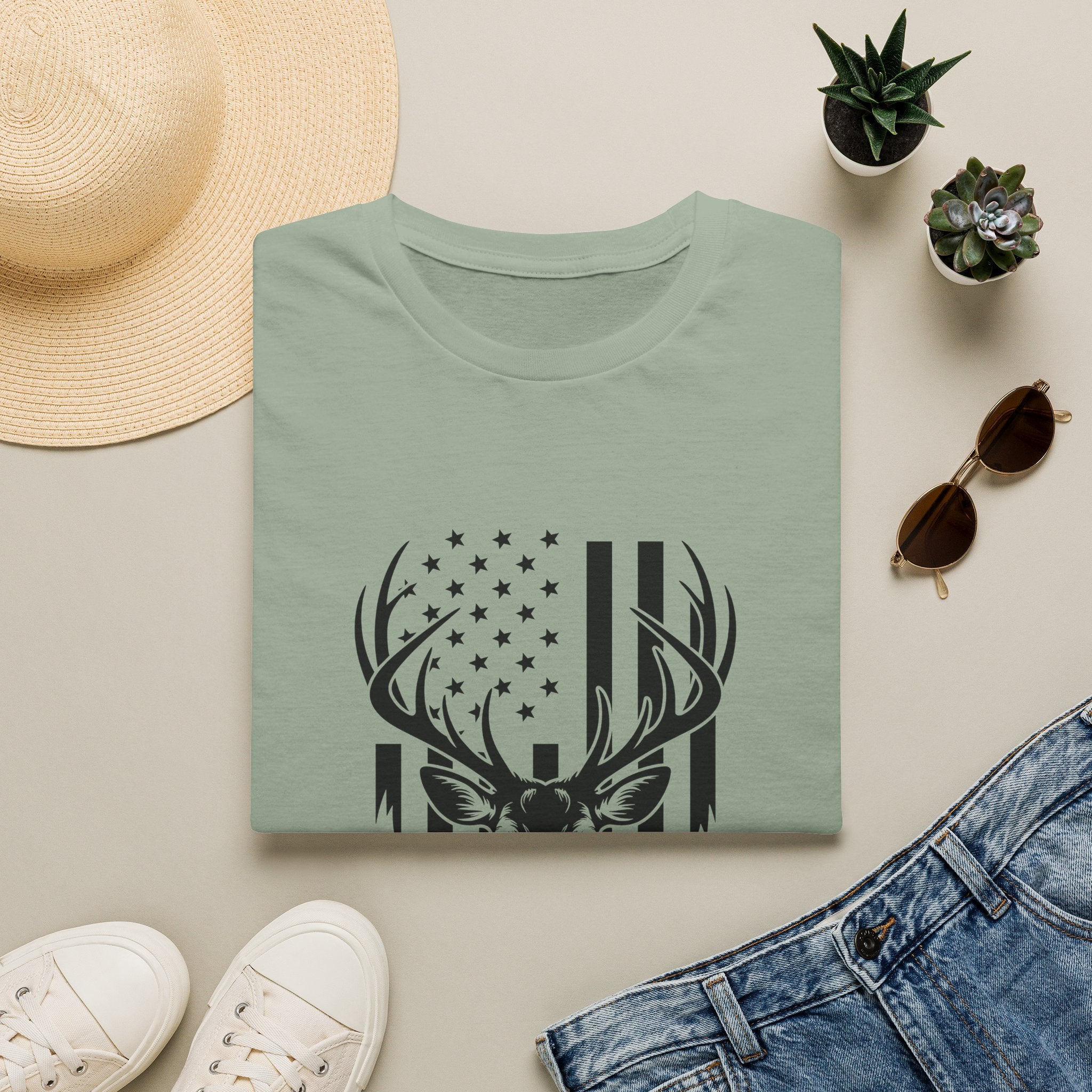 Rustic American Flag Buck T-Shirt — Patriotic Hunting Gift for Men Wildlife Tee