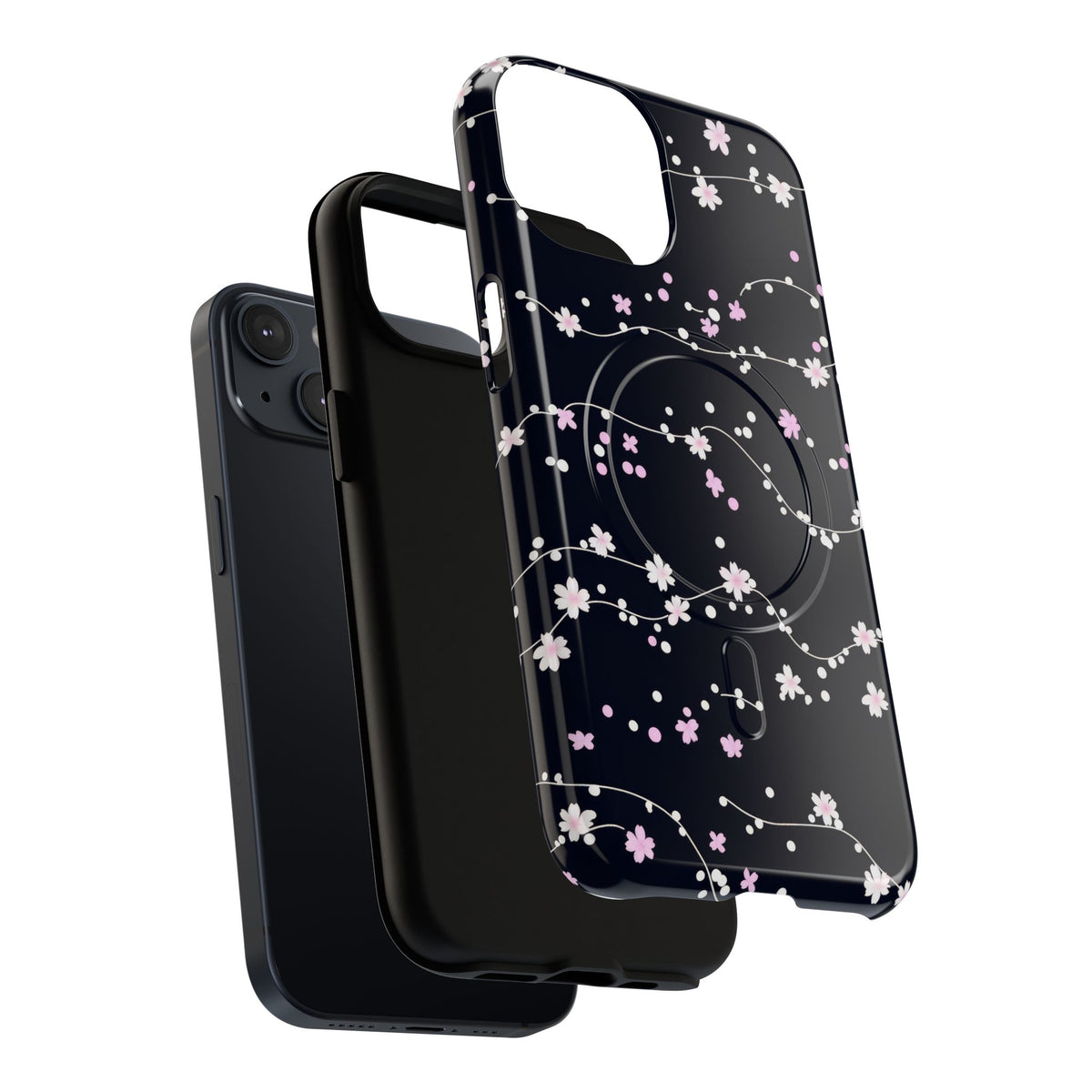 Magnetic Phone Case — Black Sakura Cherry Blossom Tough Cover