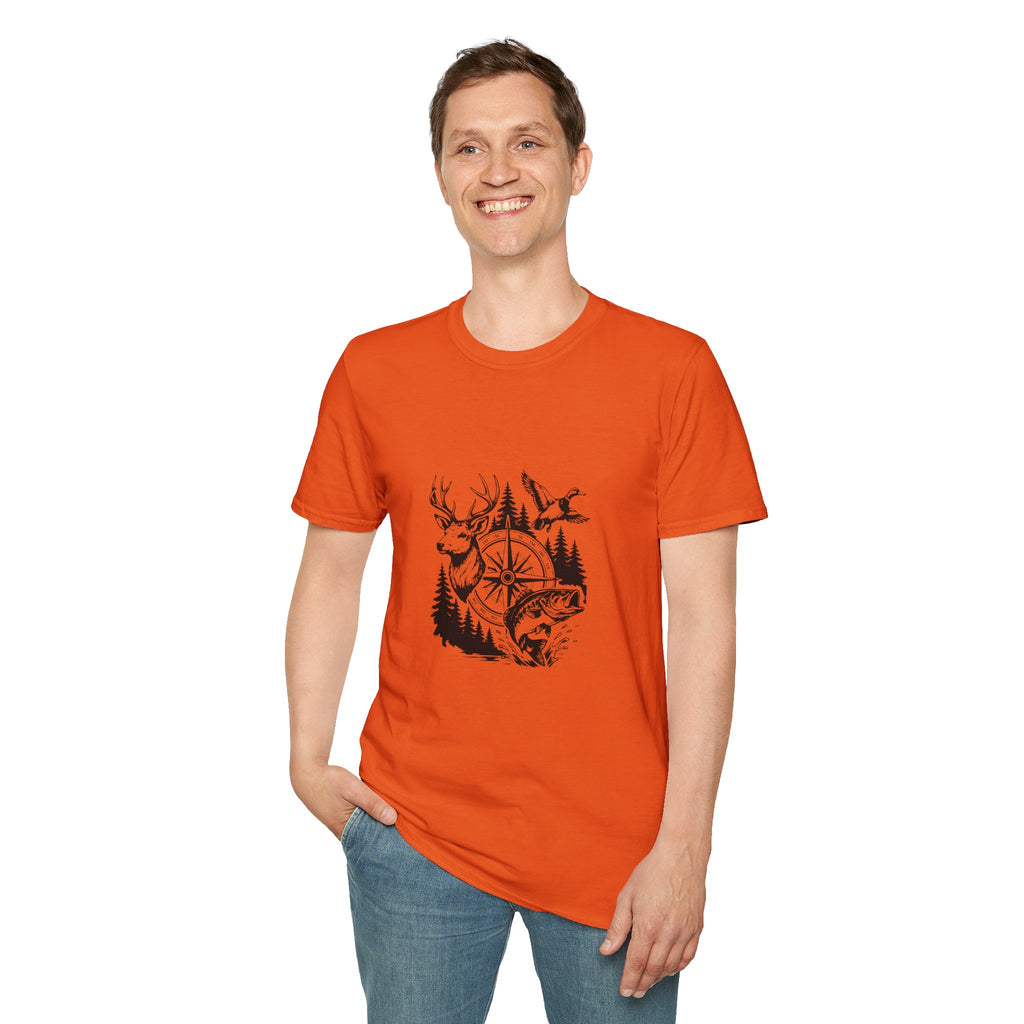 Outdoor Wildlife Compass T-Shirt — Deer Duck & Fish Nature Gift for Hunters