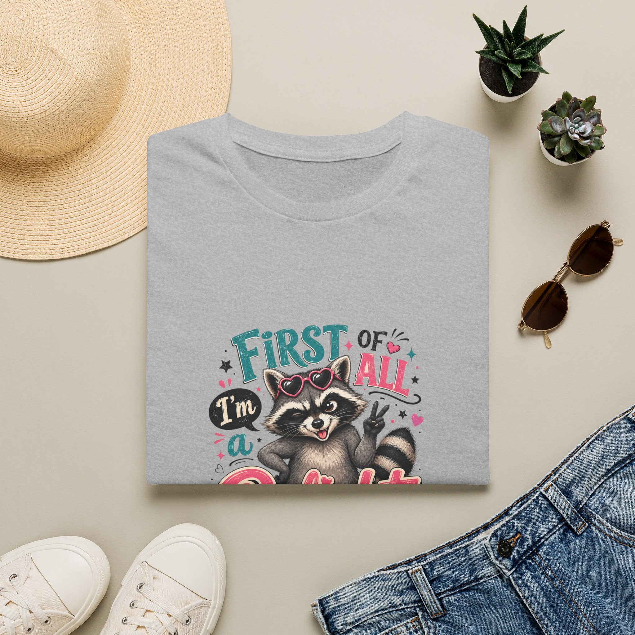 First of All I'm a Delight Raccoon T-Shirt — Funny Sarcastic Gift for Her Vintage Tee