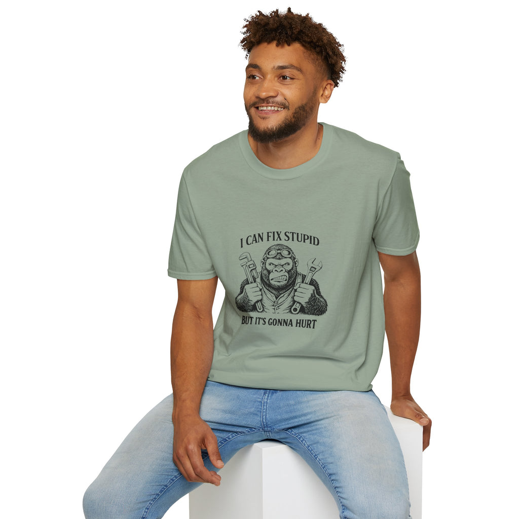 I Can Fix Stupid T-Shirt — Funny Mechanic Gift for Him Monkey Graphic Tee