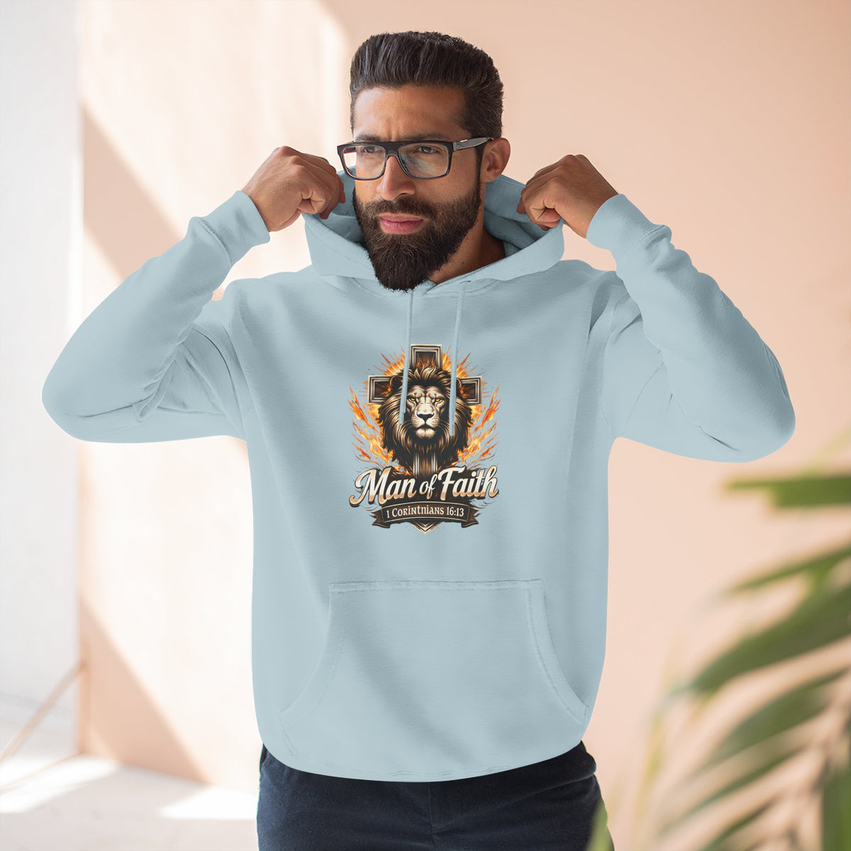 Man of Faith Lion Crest Graphic Fleece Pullover Hoodie