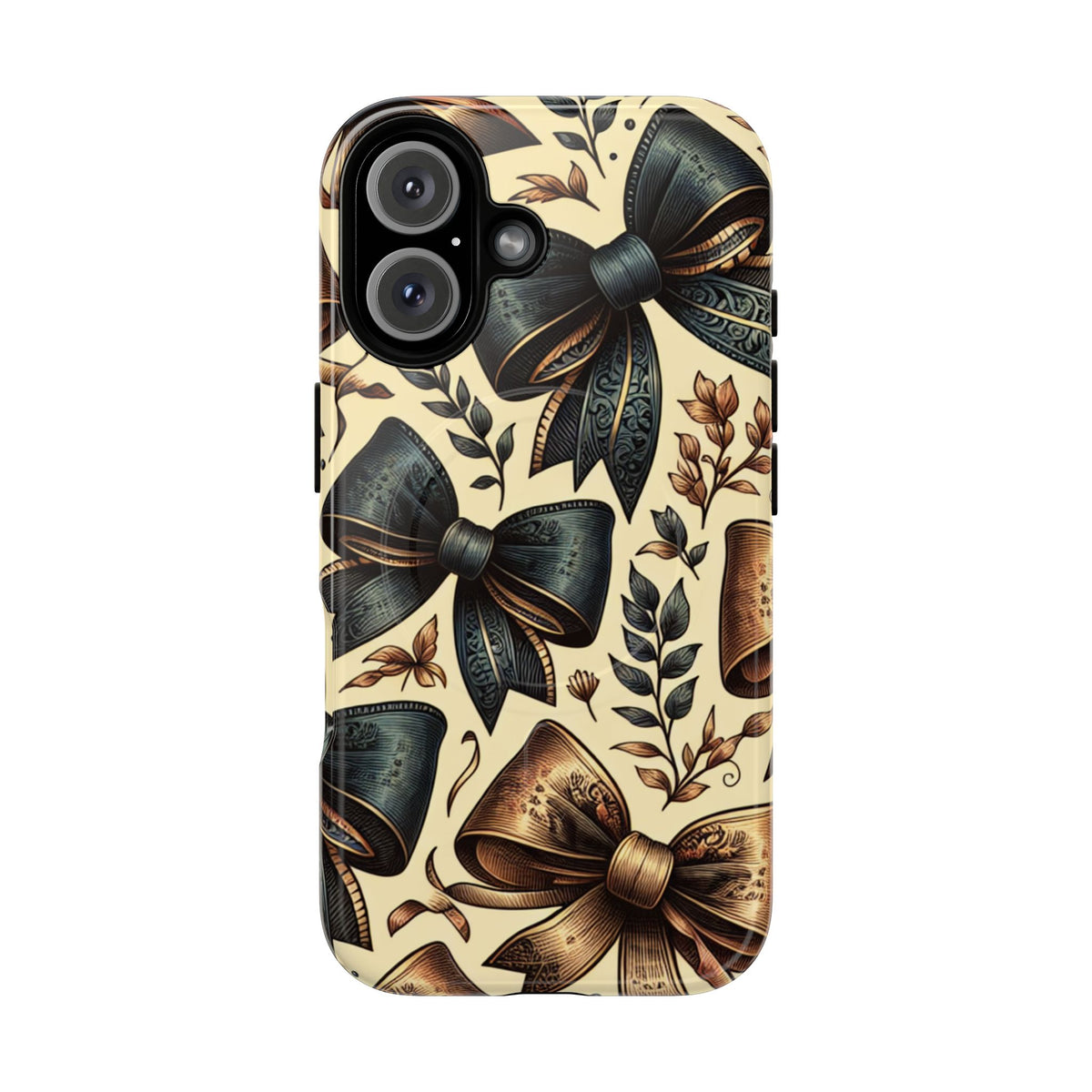 Bow Pattern Tough Magnetic Phone Case — Vintage Ribbon Floral Design