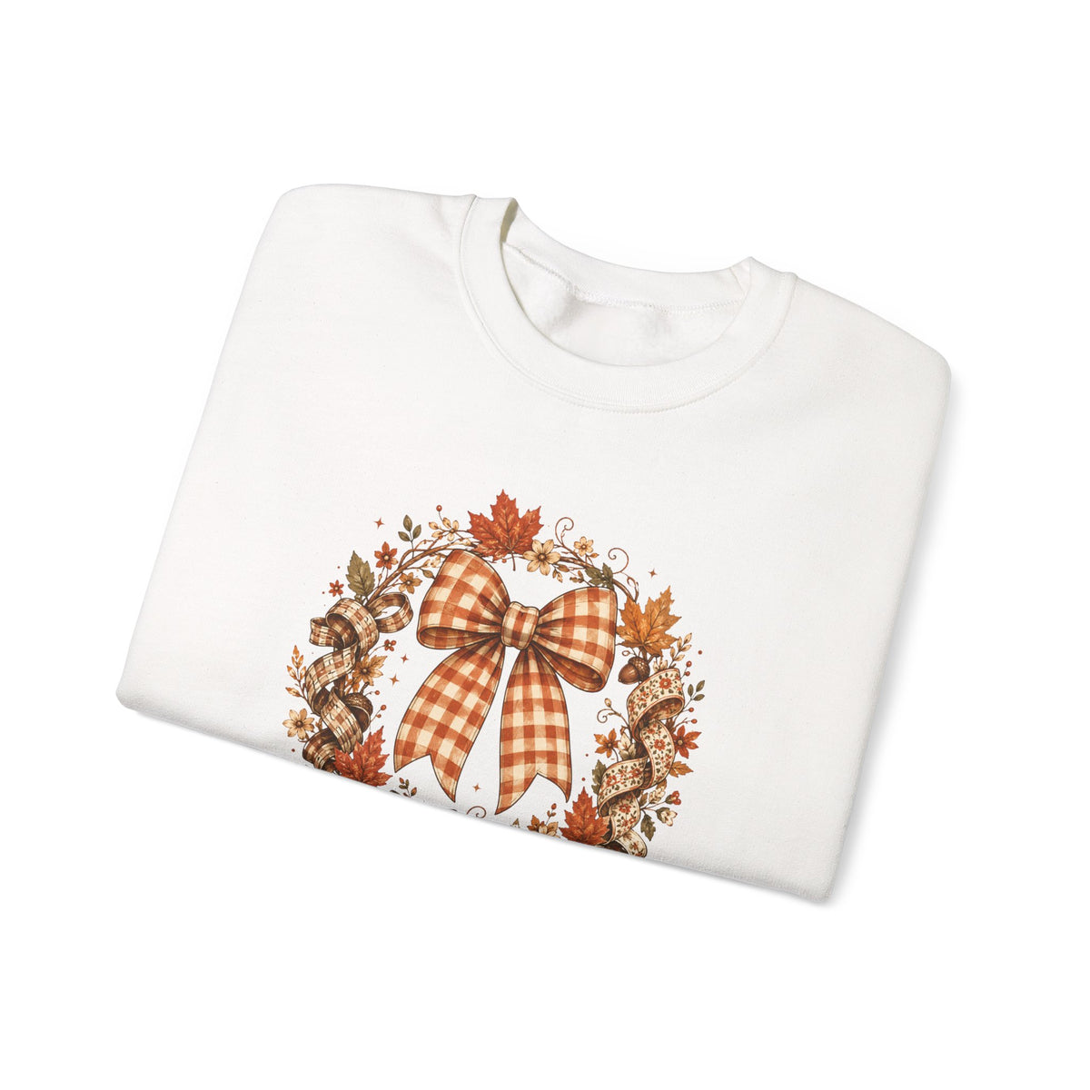 Cozy Autumn Plaid Bow Wreath Crewneck Sweatshirt
