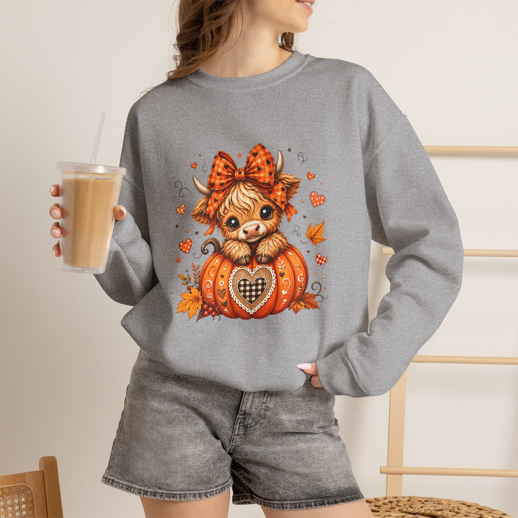 Cute Highland Cow Pumpkin Halloween Sweatshirt