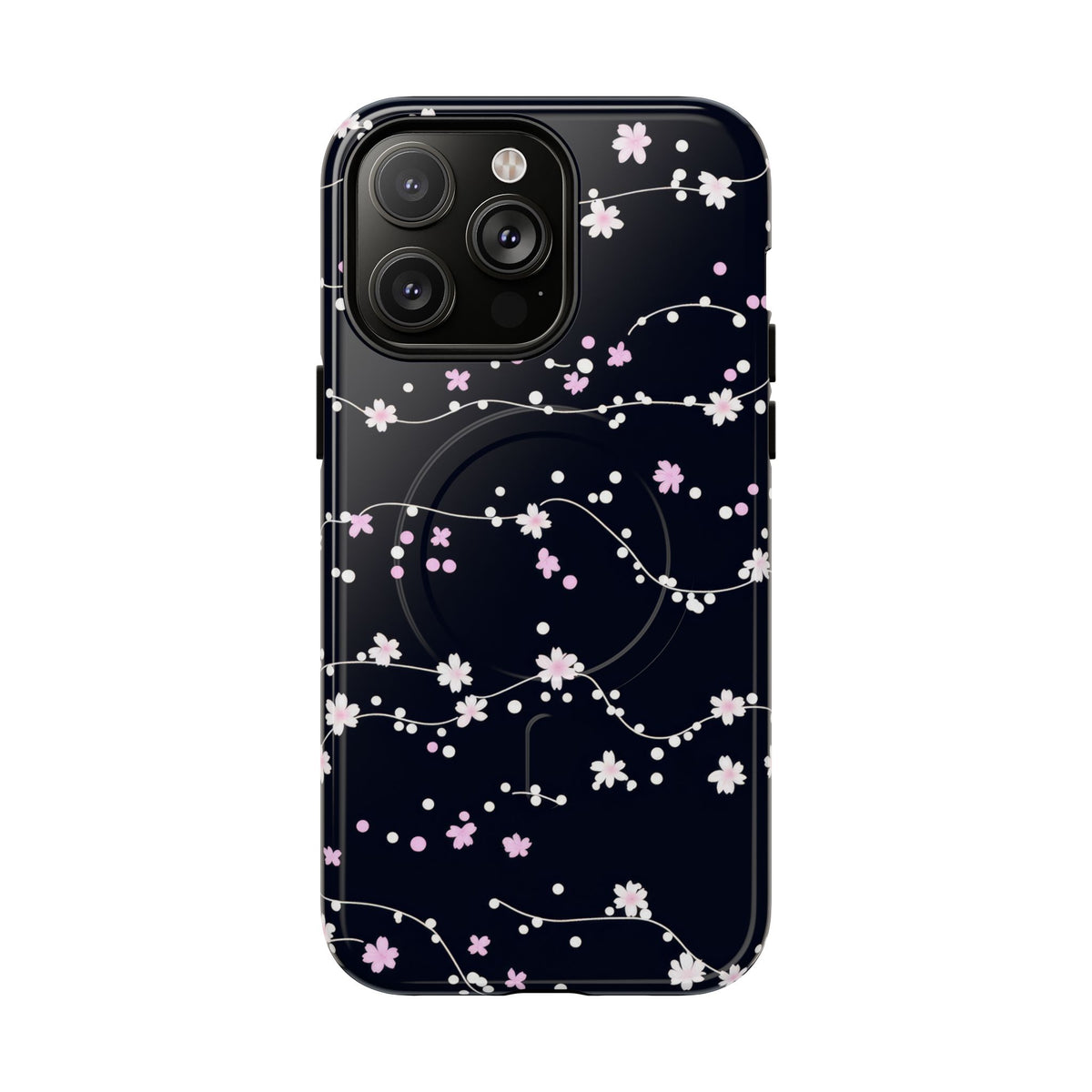 Magnetic Phone Case — Black Sakura Cherry Blossom Tough Cover