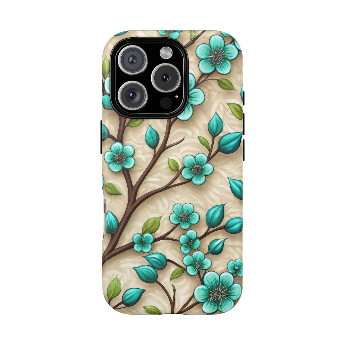 Floral Teal Blossom Tough Magnetic iPhone Case — MagSafe Protective Cover