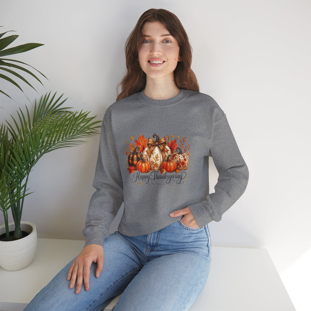 Thanksgiving Pumpkin Crewneck Sweatshirt — Happy Thanksgiving Harvest Design