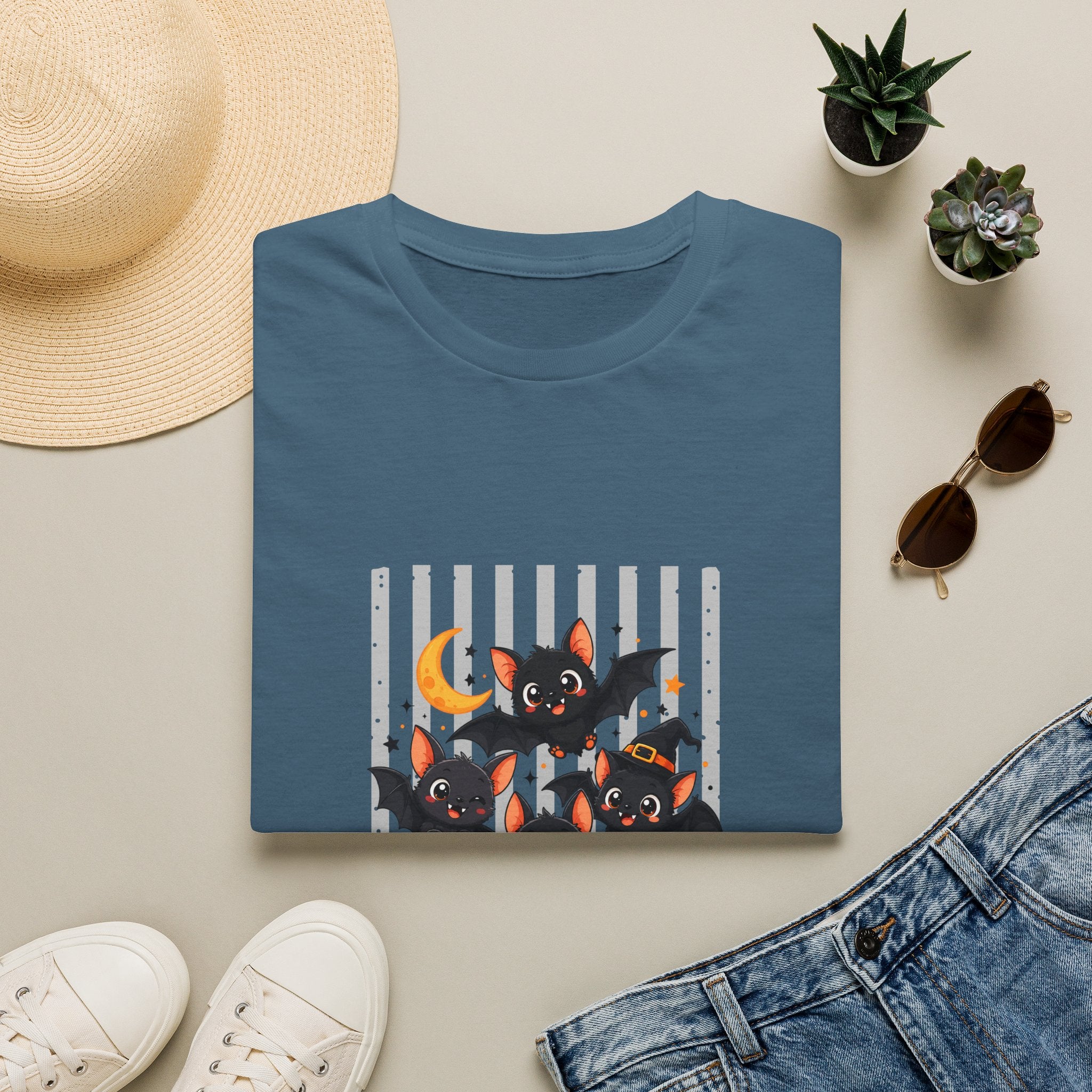 Halloween Bats Pumpkin Moon T-Shirt — Cute Spooky Gift for Women Graphic Tee