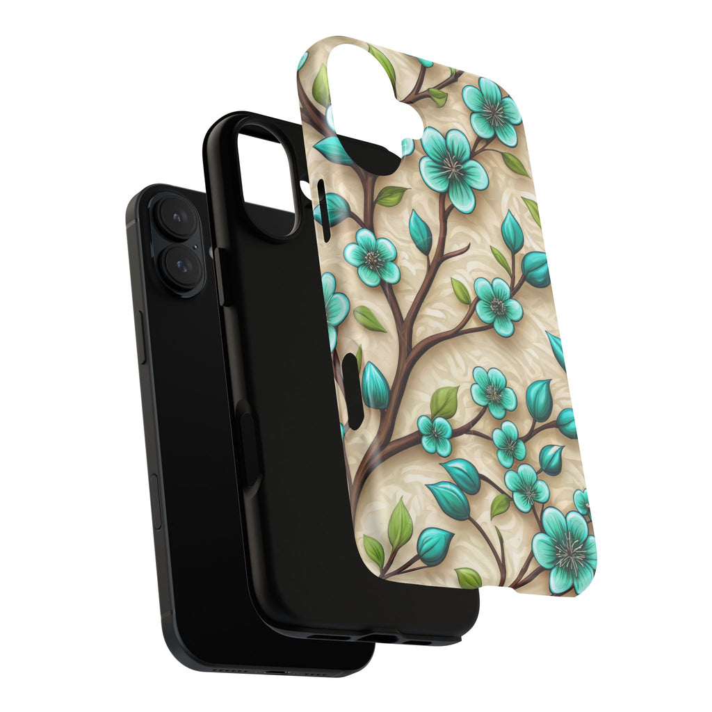 Floral Teal Blossom Tough Magnetic iPhone Case — MagSafe Protective Cover