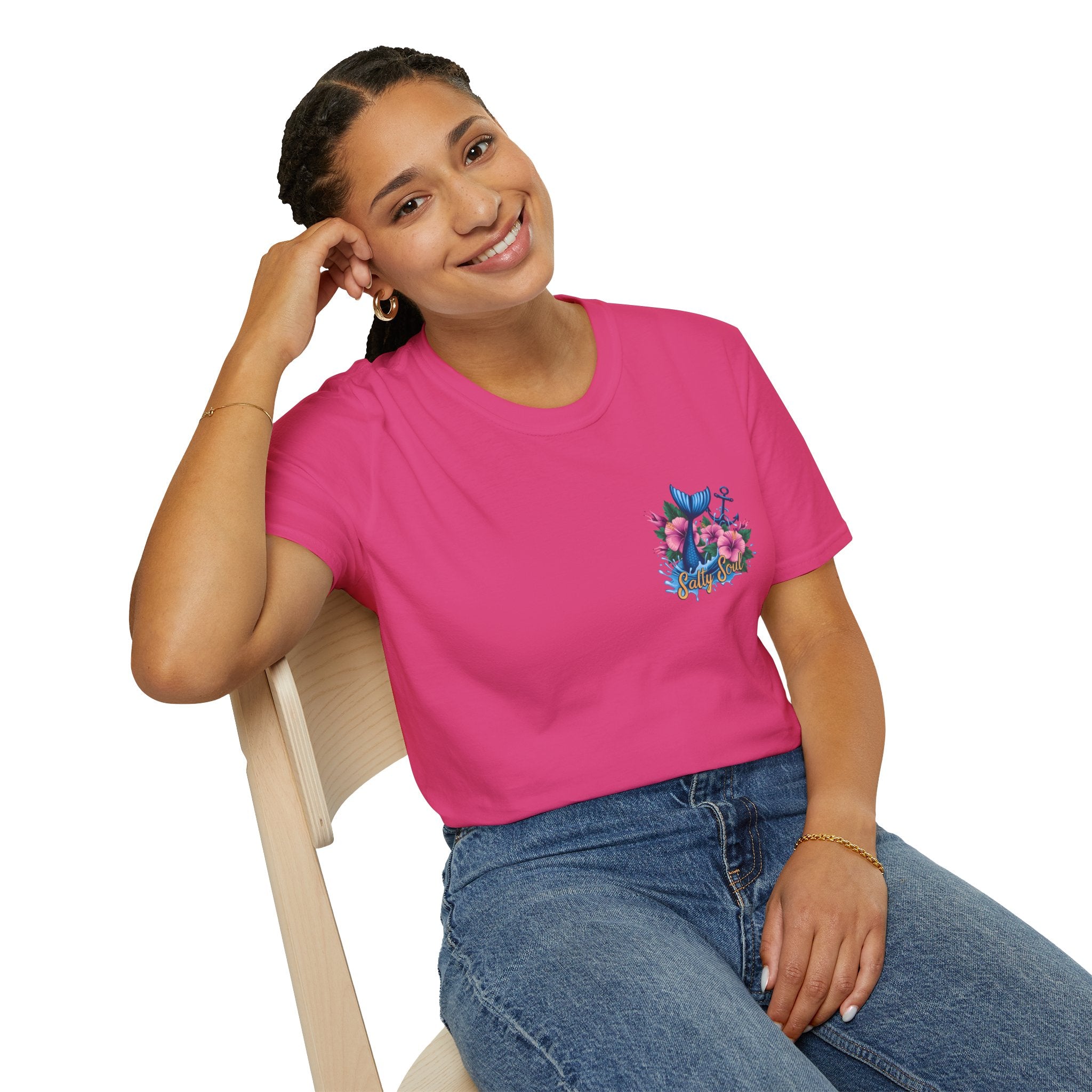Salty Soul Mermaid Anchor Floral T-Shirt — Cute Beach Gift for Women Nautical Tee